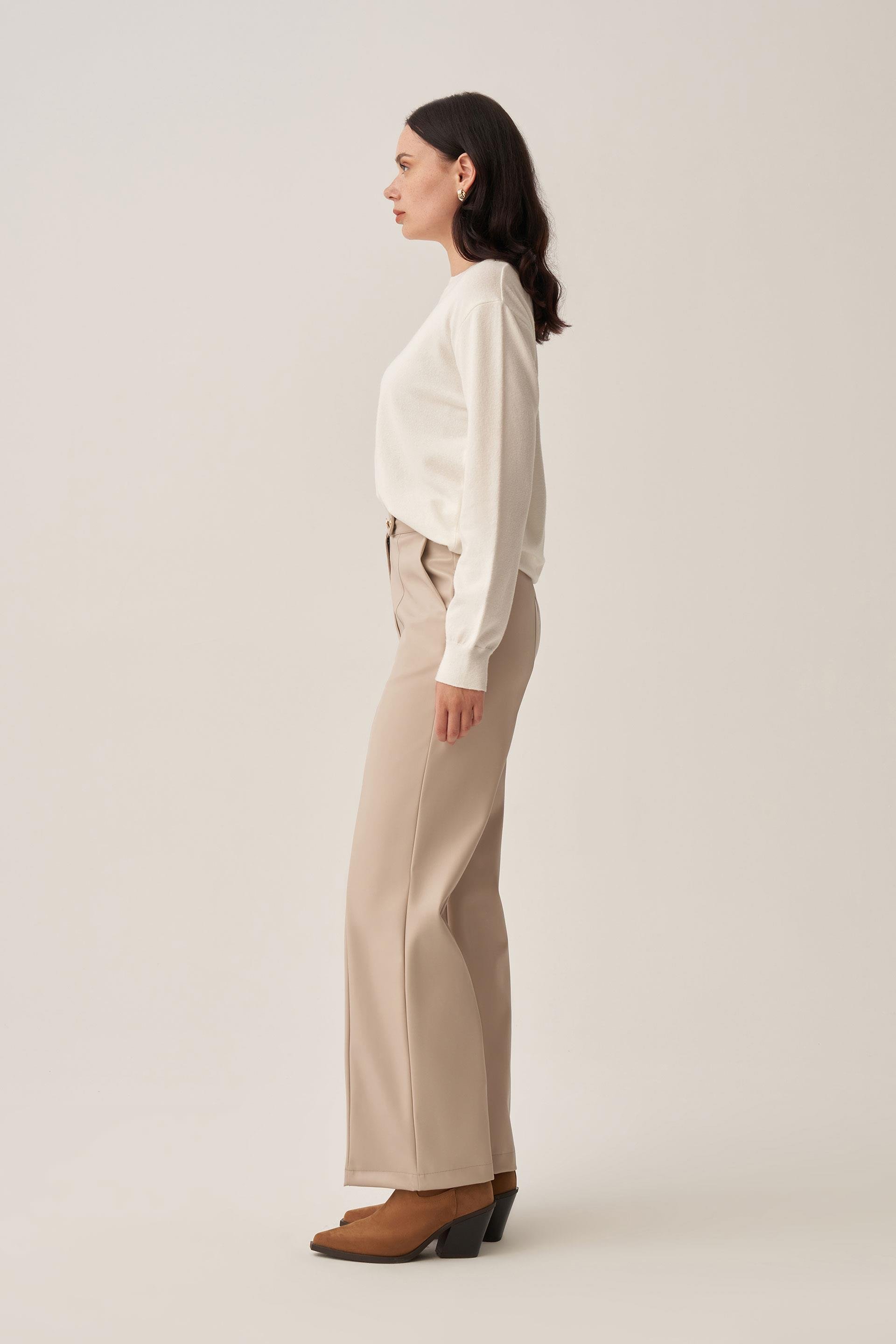 -Gold Düğmeli Süet Deri Pantolon