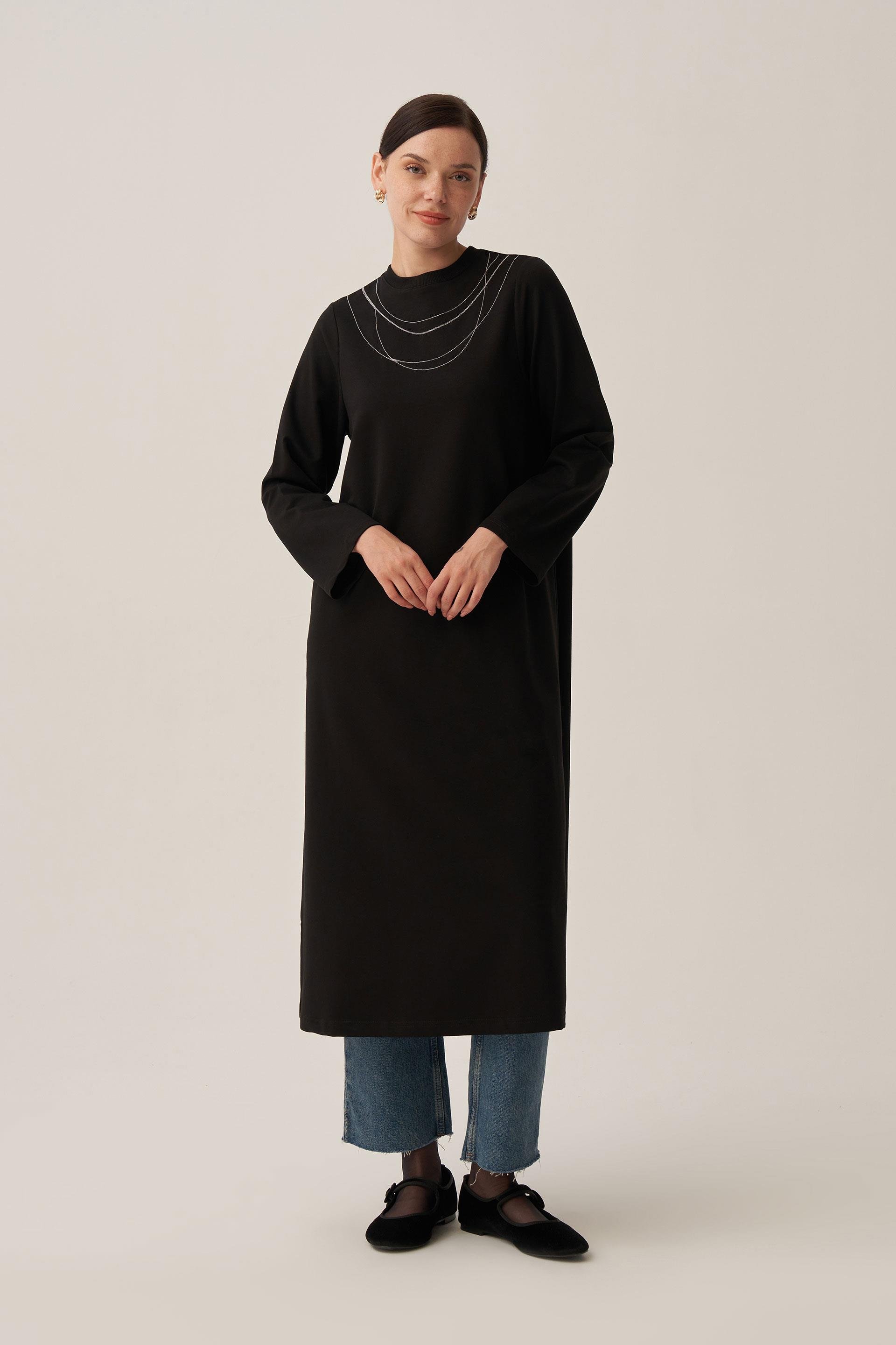 -Pamuklu Zincir İşlemeli Tunik