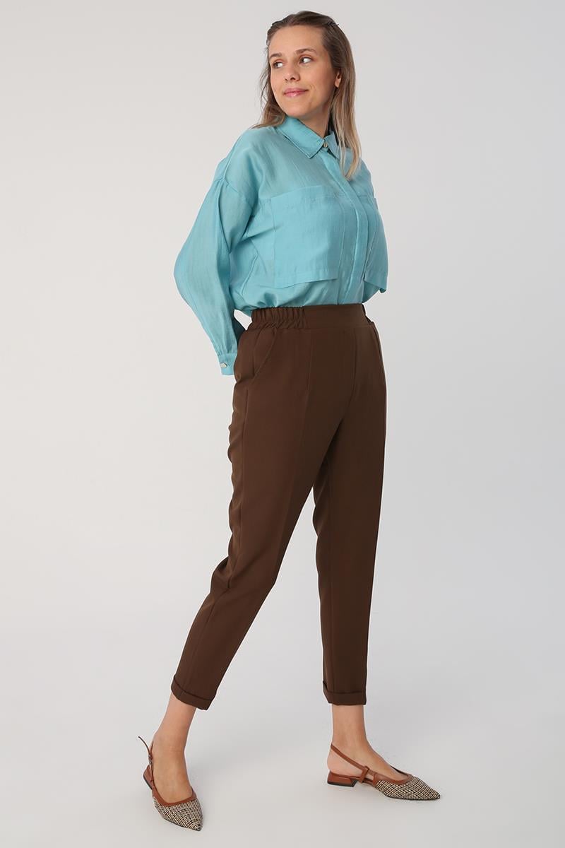 Elastic Waist Straight Pants