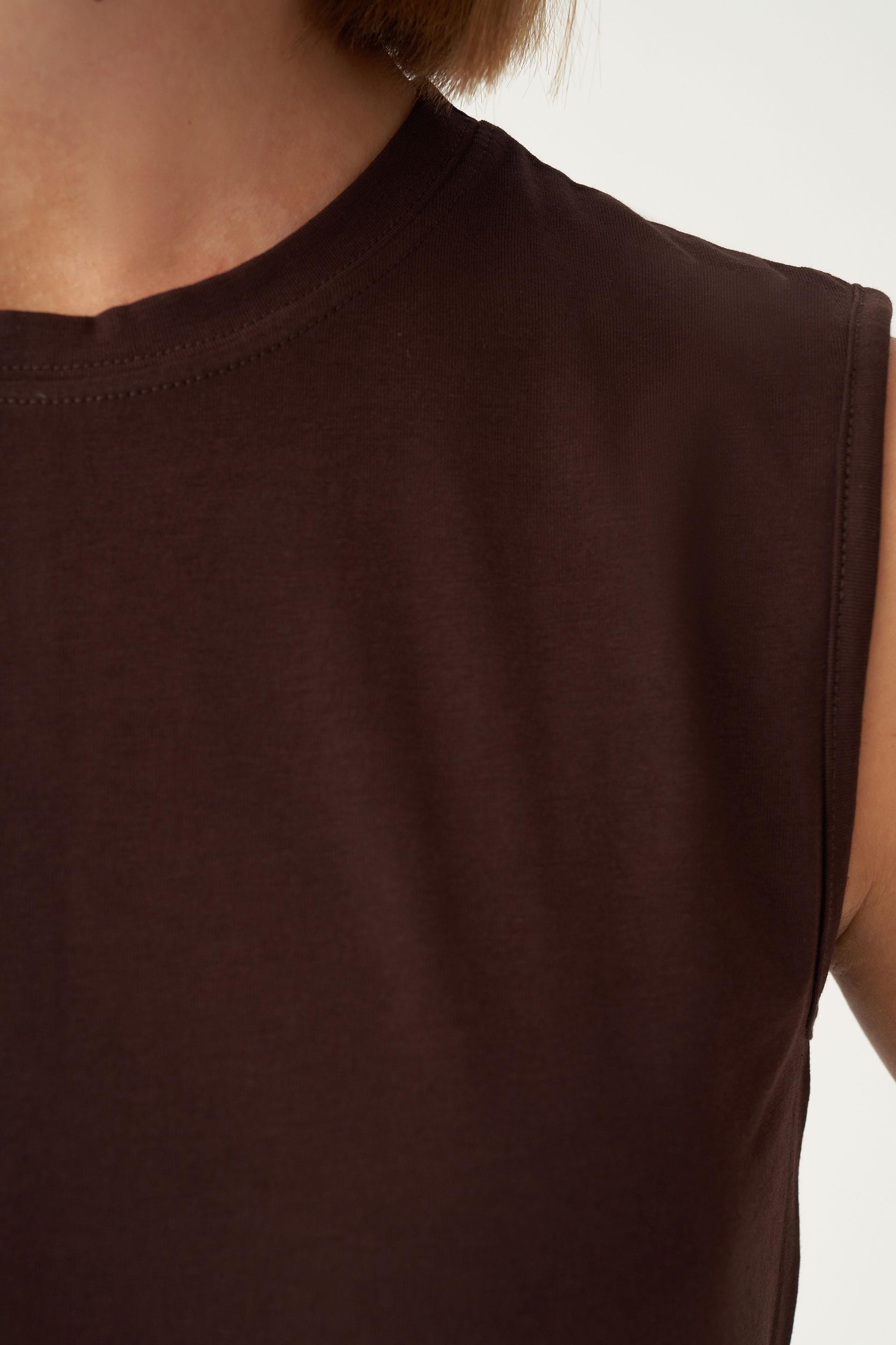 Acı Kahve-Bisiklet Yaka Kolsuz Pamuklu T-Shirt