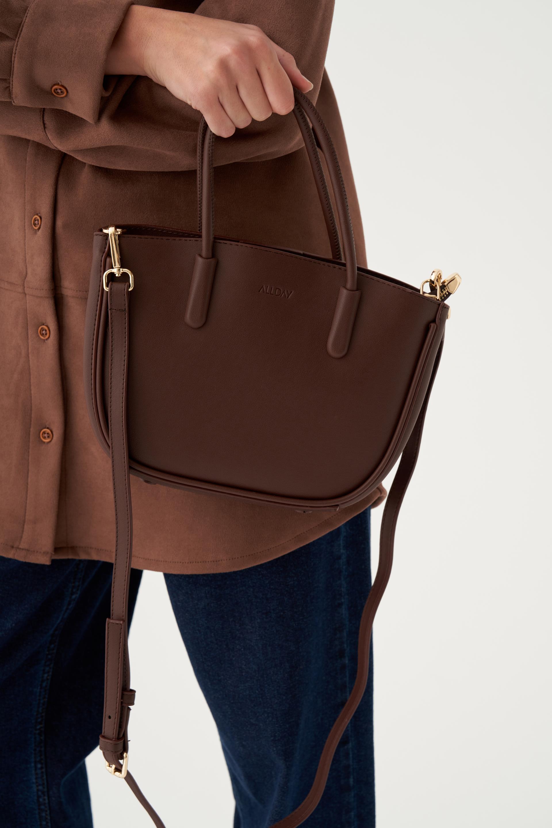 Acı Kahve-Çıtçıtlı Suni Deri El Ve Omuz Çantası