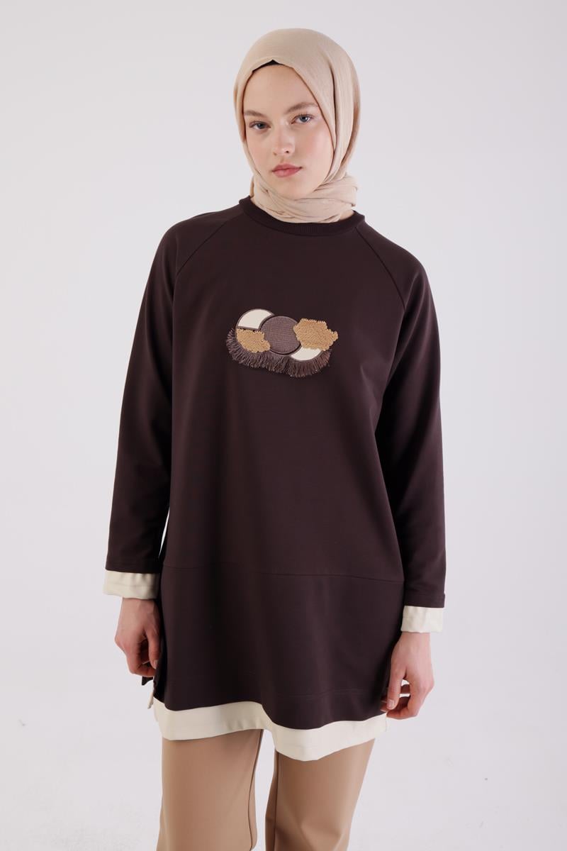Leather Garnished Embroidered Tunic