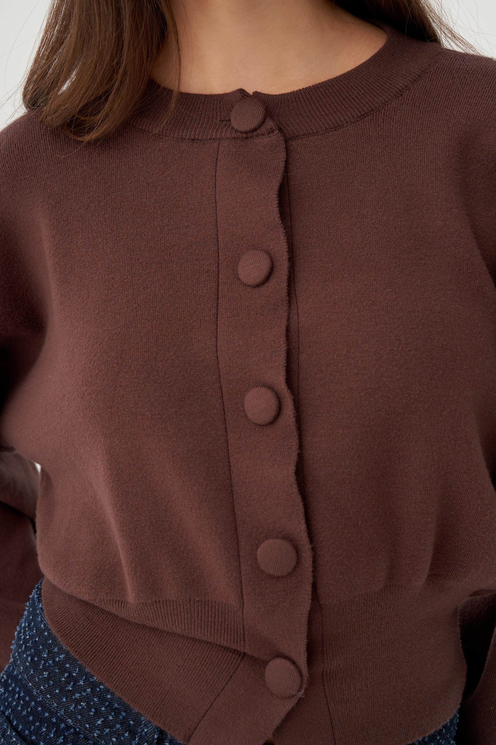 Acı Kahve-Dügmeli Triko Hırka