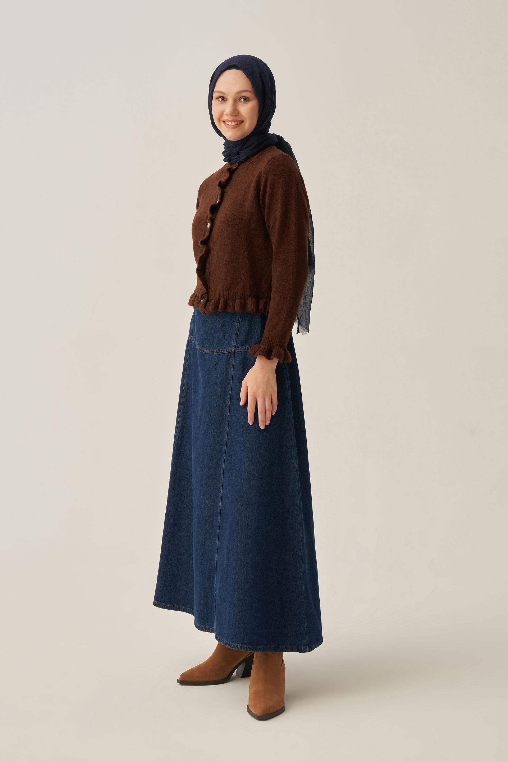 Acı Kahve-Etegi Fırfırlı Kısa  Hırka