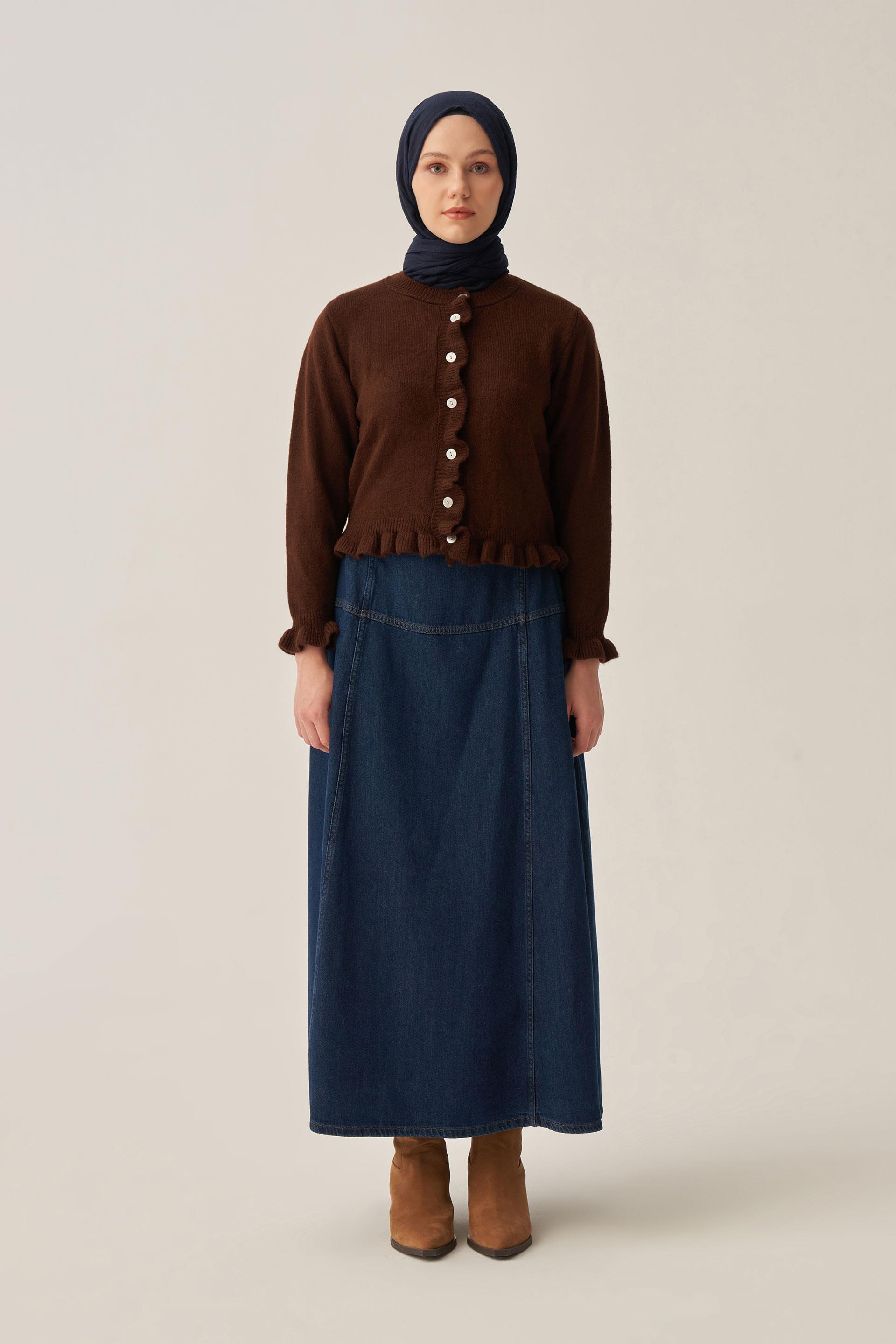 Acı Kahve-Etegi Fırfırlı Kısa  Hırka