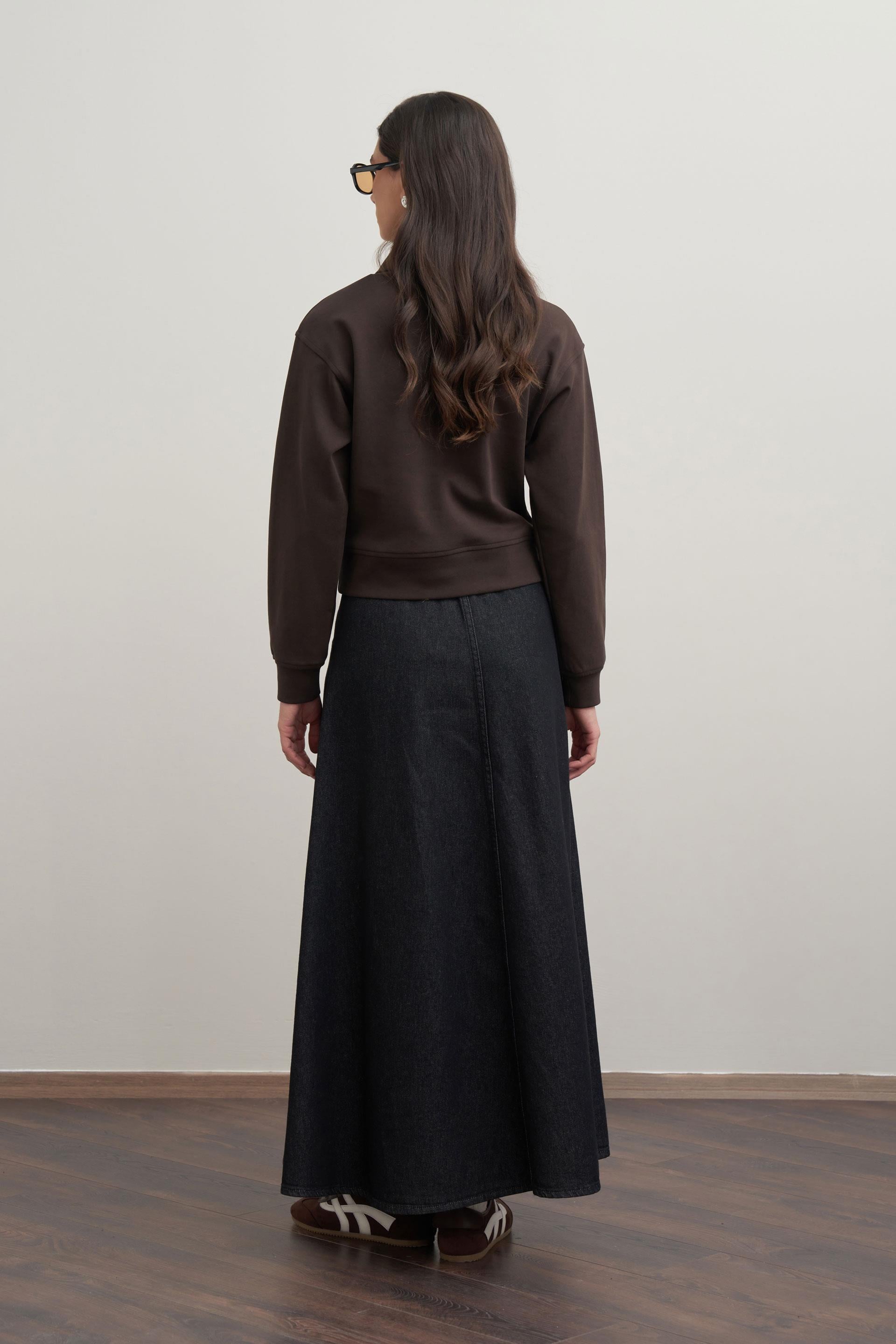 Acı Kahve-Gömlek Yakalı İnterlok Sweatshırt