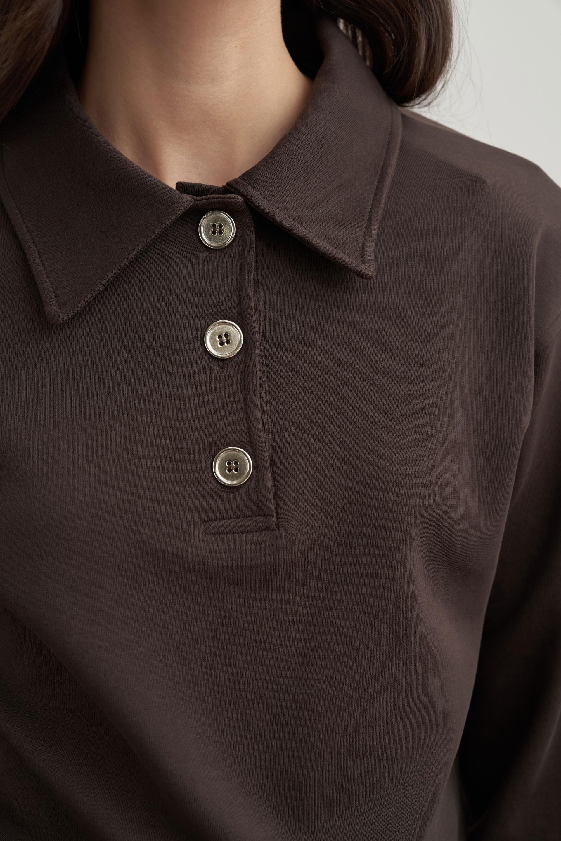 Acı Kahve-Gömlek Yakalı İnterlok Sweatshırt