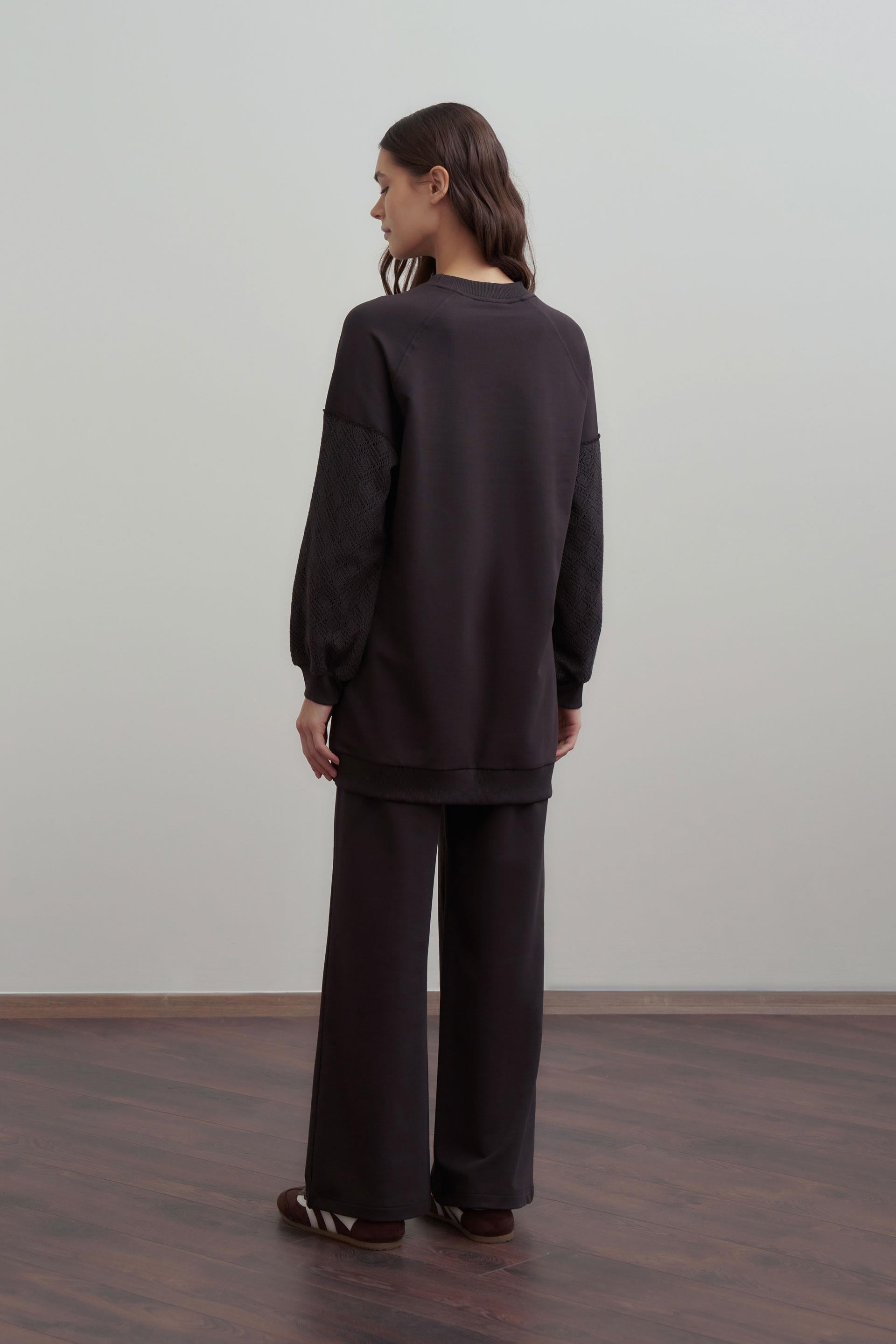 Acı Kahve-Pamuklu Dantel Garnili Eşofman Takımı