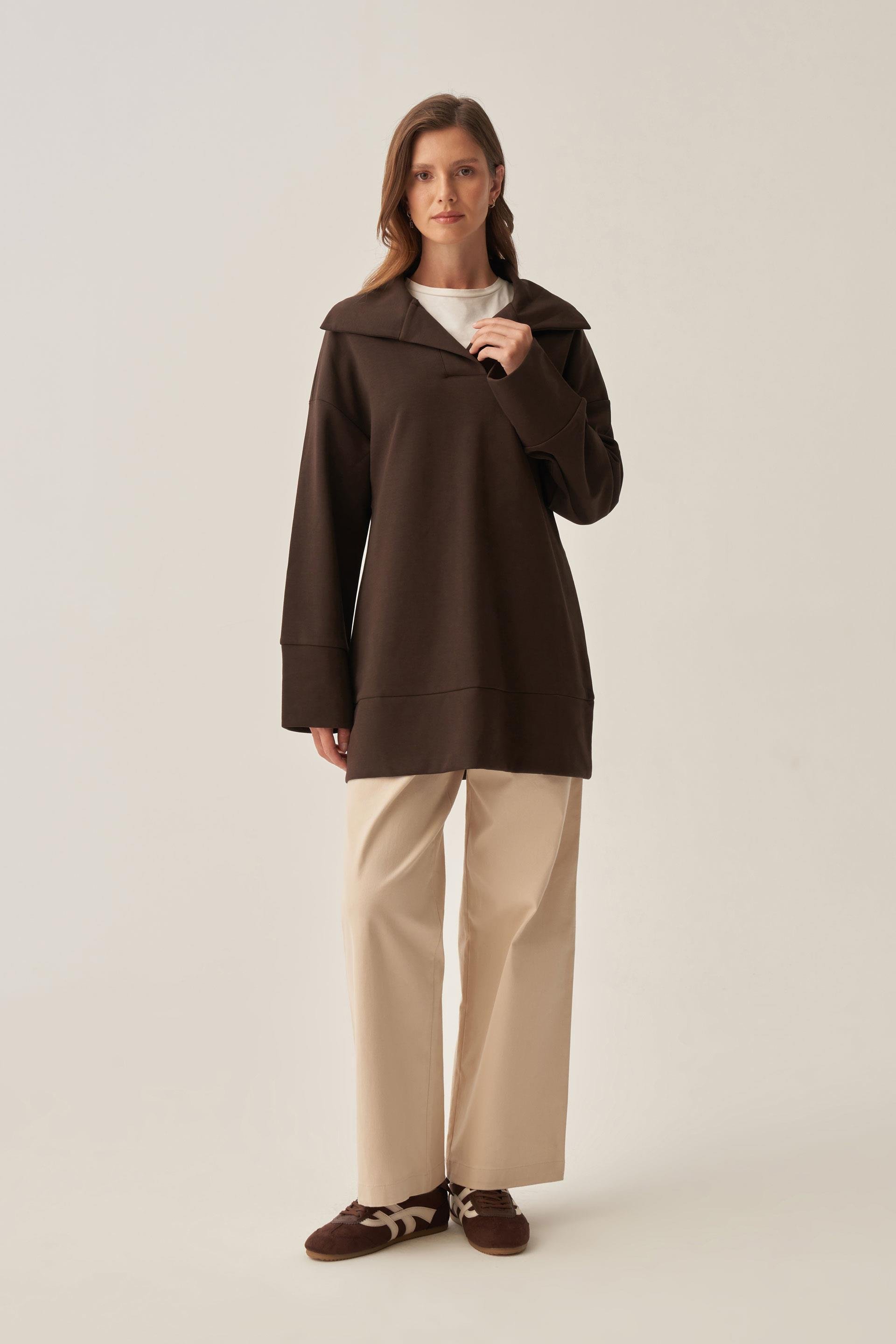 Acı Kahve-Polo Yaka İnterlok Sweatshirt