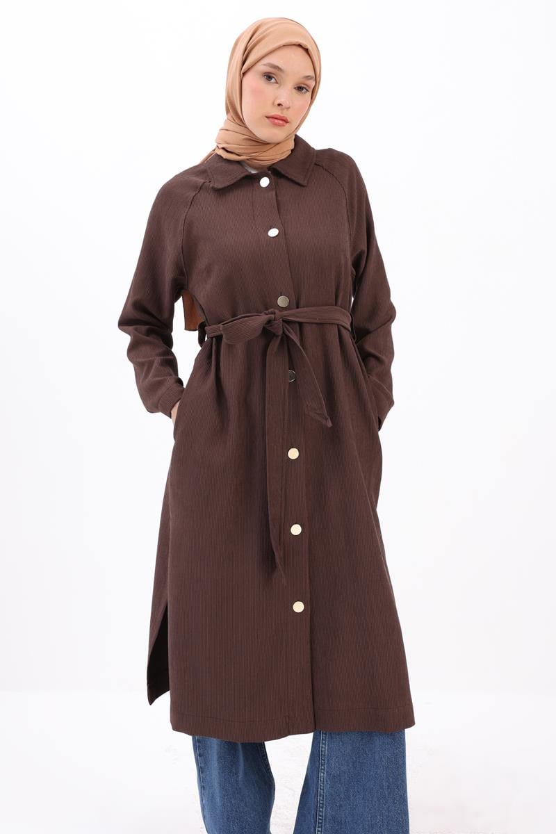 Buttoned Belted Cap With Collar