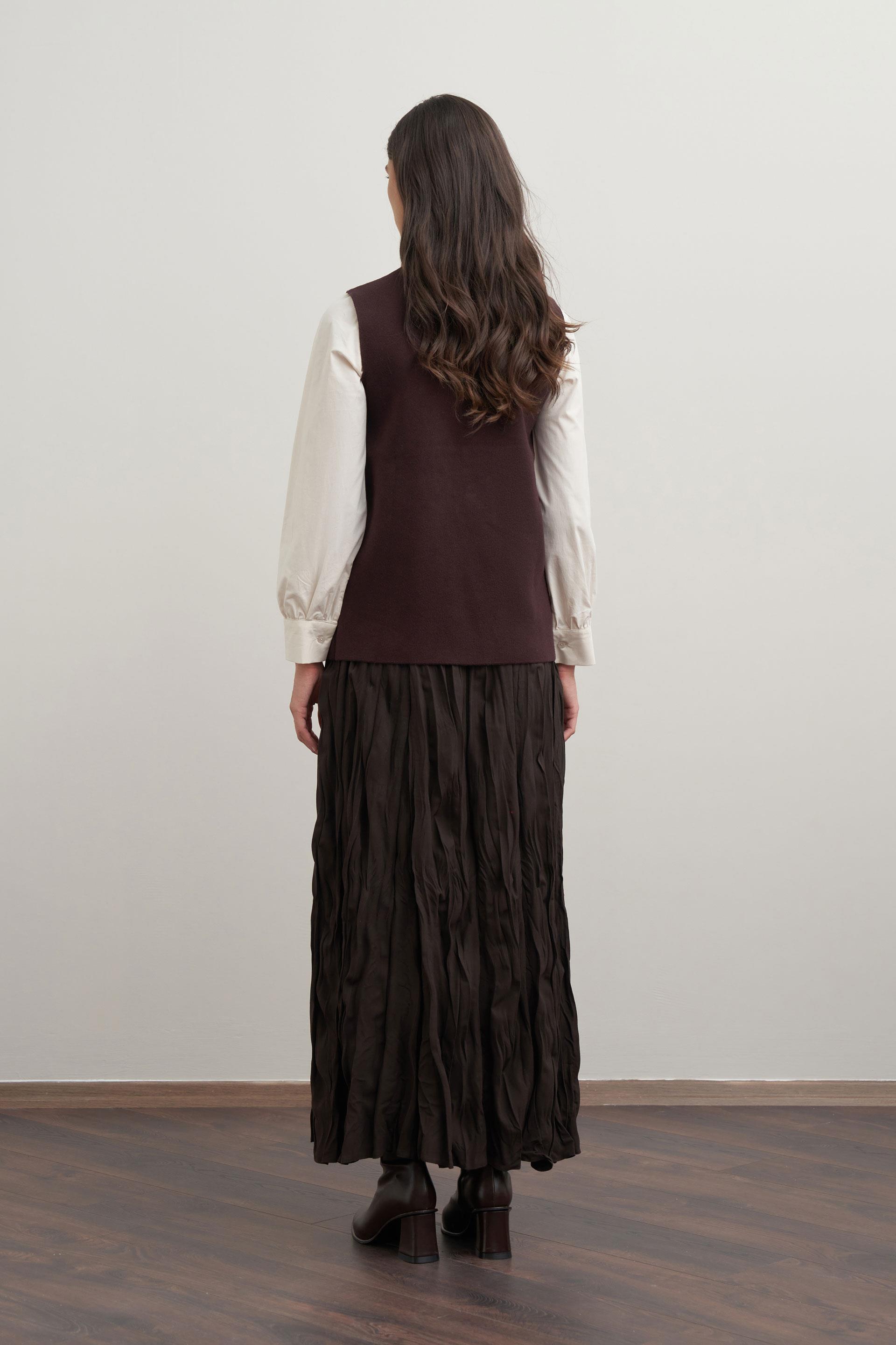 Acı Kahve-Tek Dügmeli Triko Hırka