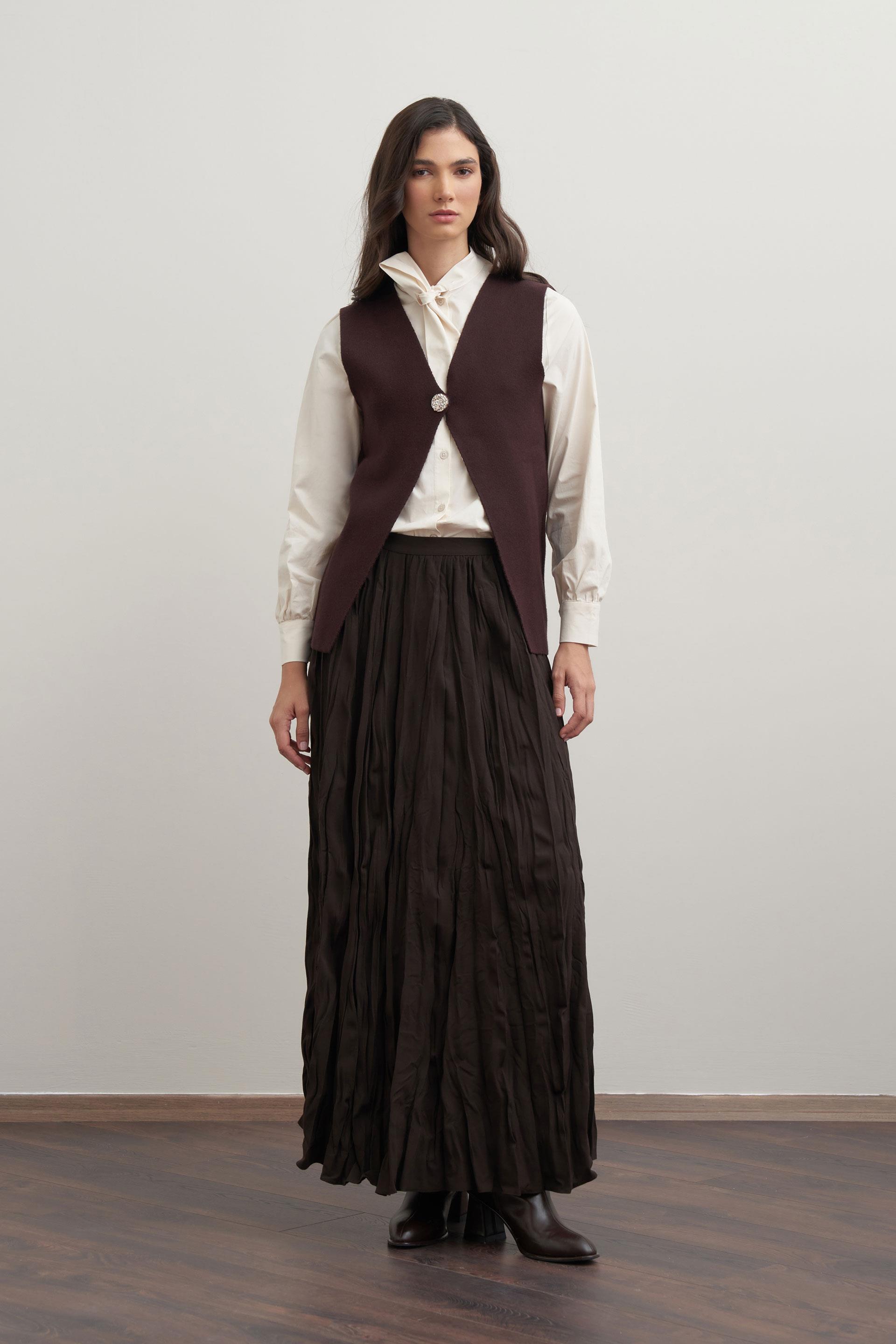 Acı Kahve-Tek Dügmeli Triko Hırka