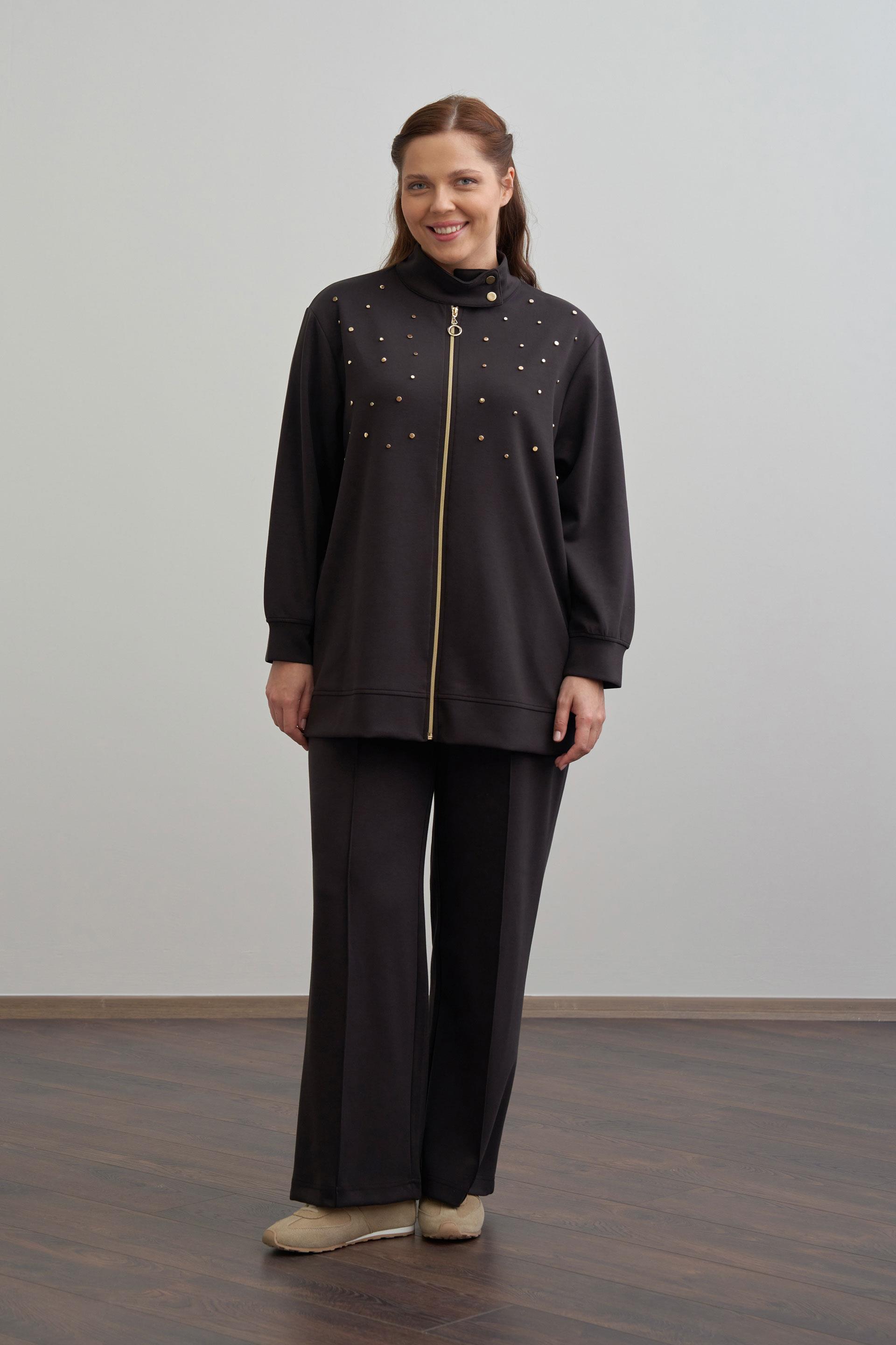 Acı Kahve-Yumuşak Dokulu Büyük Beden Droplu Eşofman Takımı