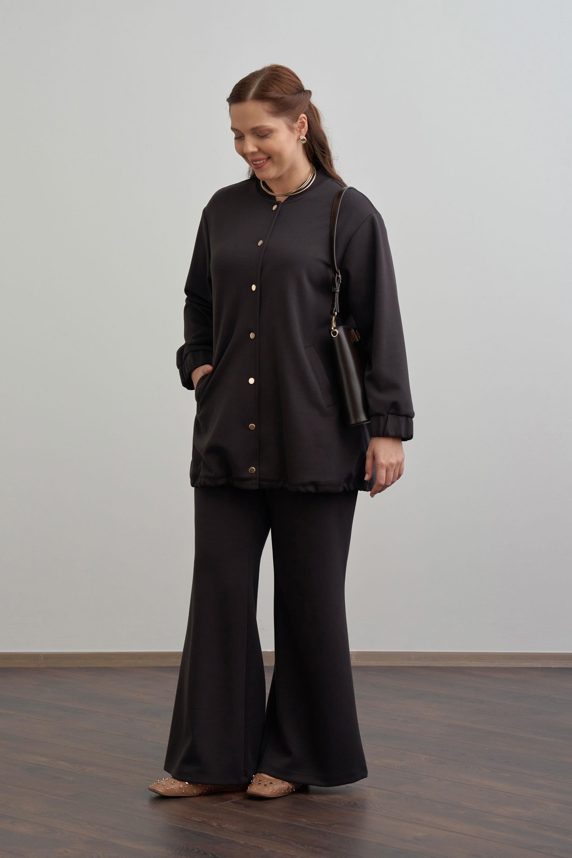 Acı Kahve-Yumuşak Dokulu Kolej Yakalı Eşofman Takımı