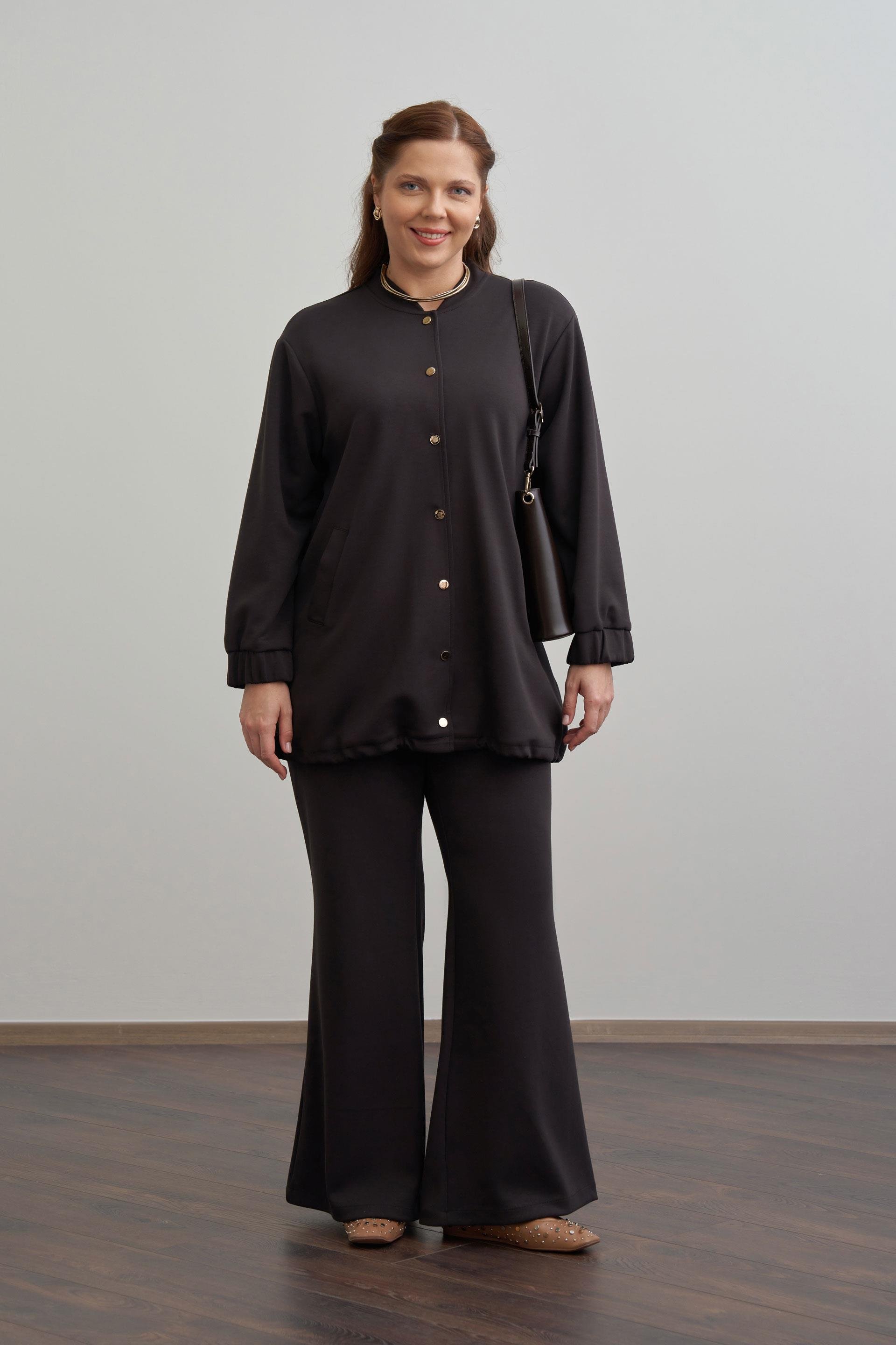 Acı Kahve-Yumuşak Dokulu Kolej Yakalı Eşofman Takımı