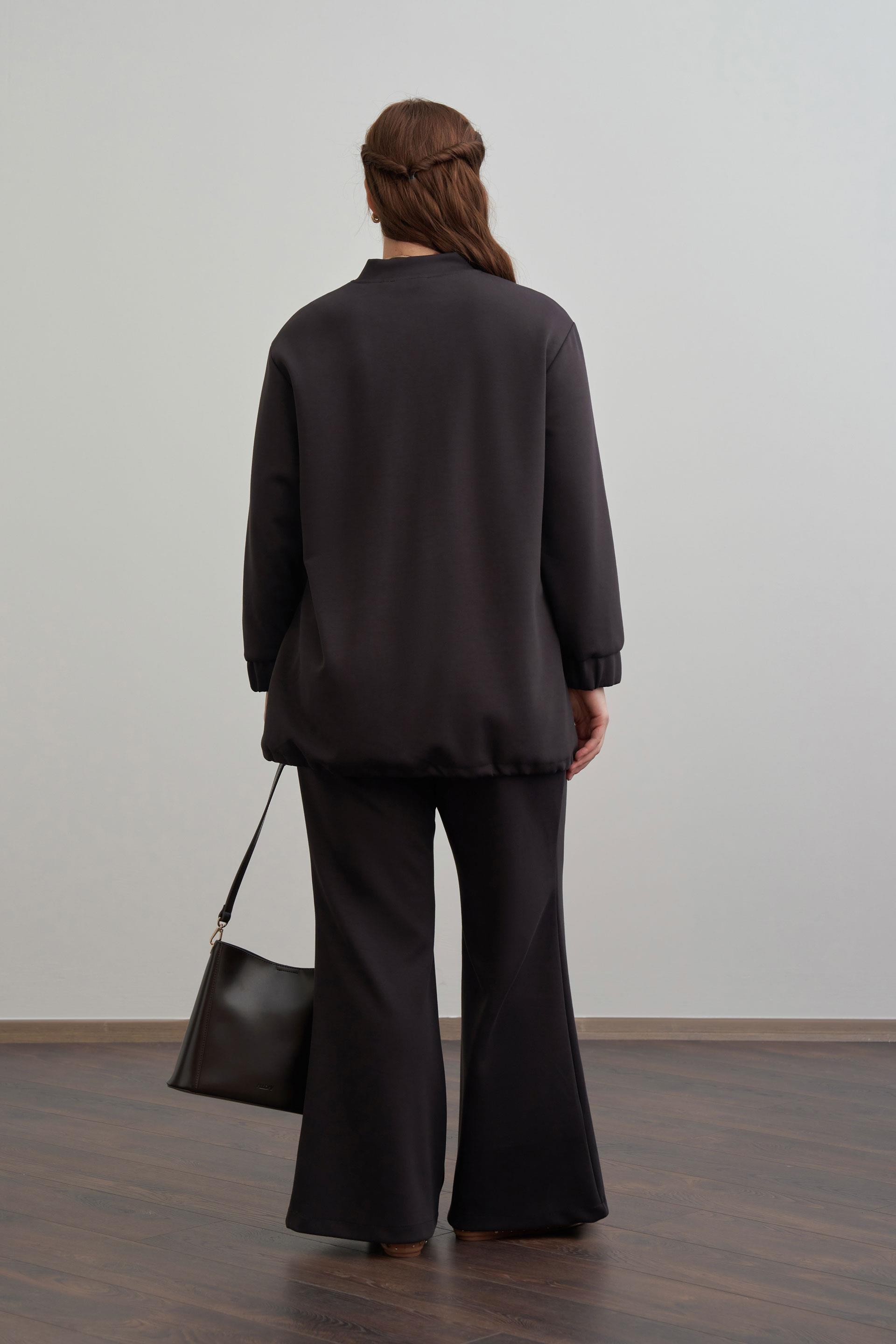 Acı Kahve-Yumuşak Dokulu Kolej Yakalı Eşofman Takımı