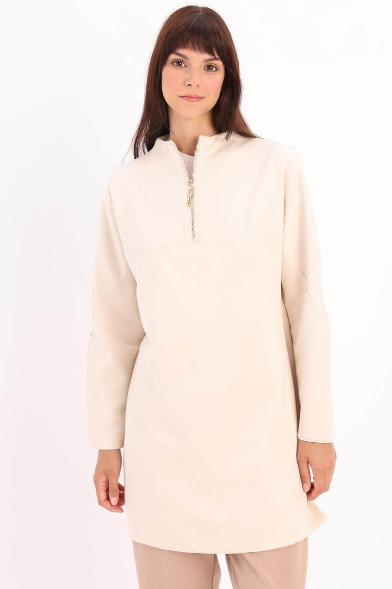 Stand Collar Zippered Robed Tunic