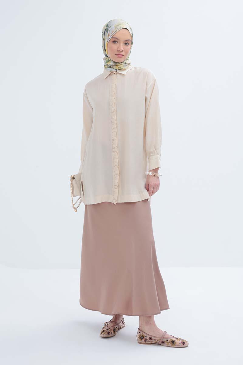Açık Bej-Fırfırlı Gömlek Tunik