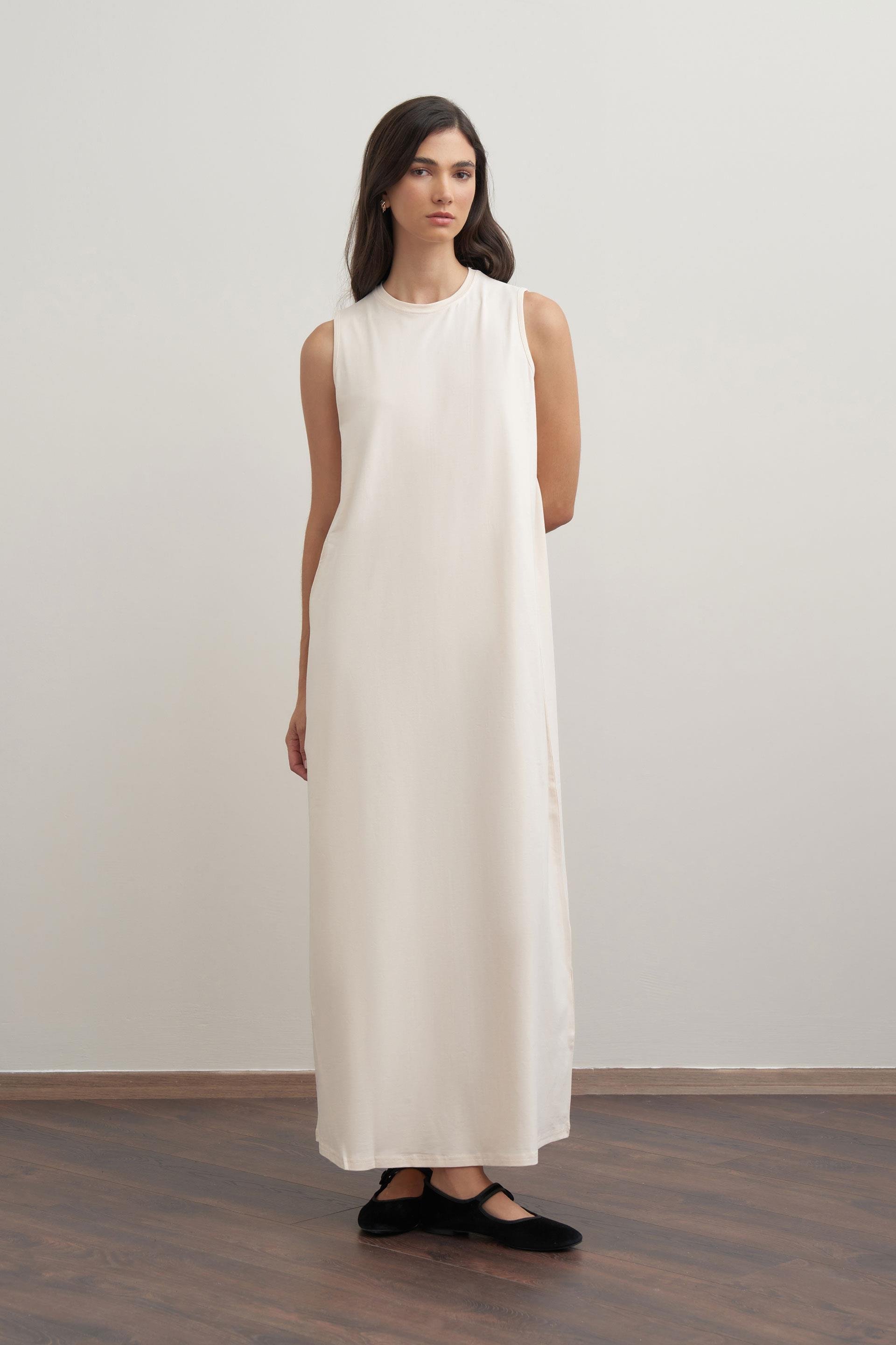 Cotton Crew Neck Sleeveless Underwear Dress