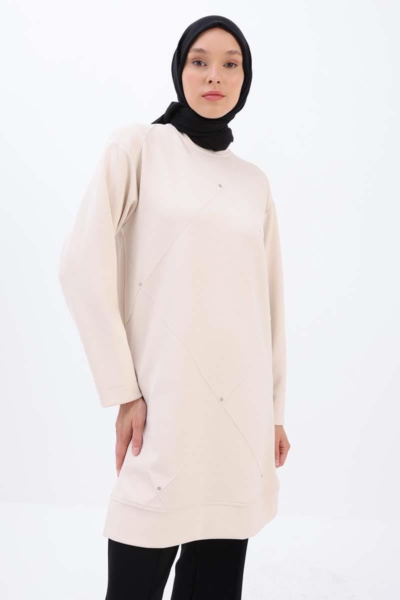 Taşlı Geometrik Çima Detaylı Tunik