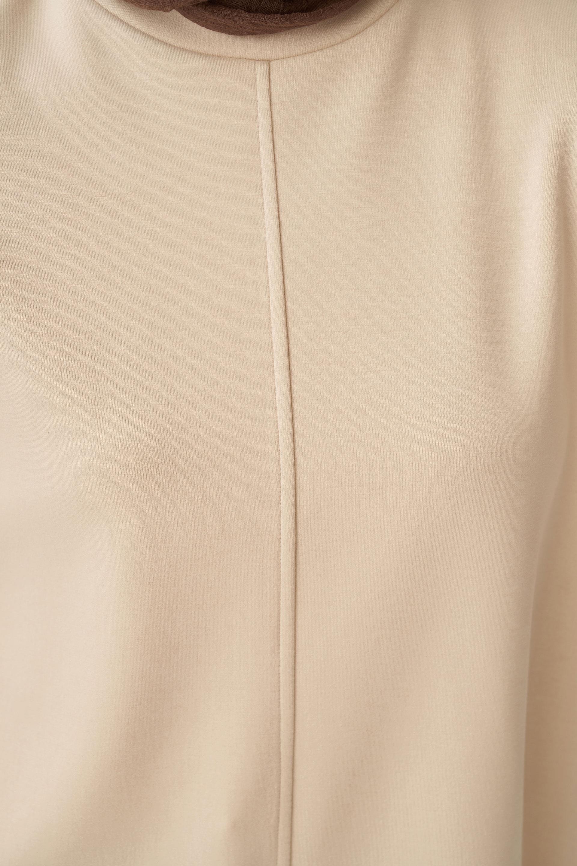 Açık Bej-Yumuşak Dokulu Bisiklet Yaka Sweat