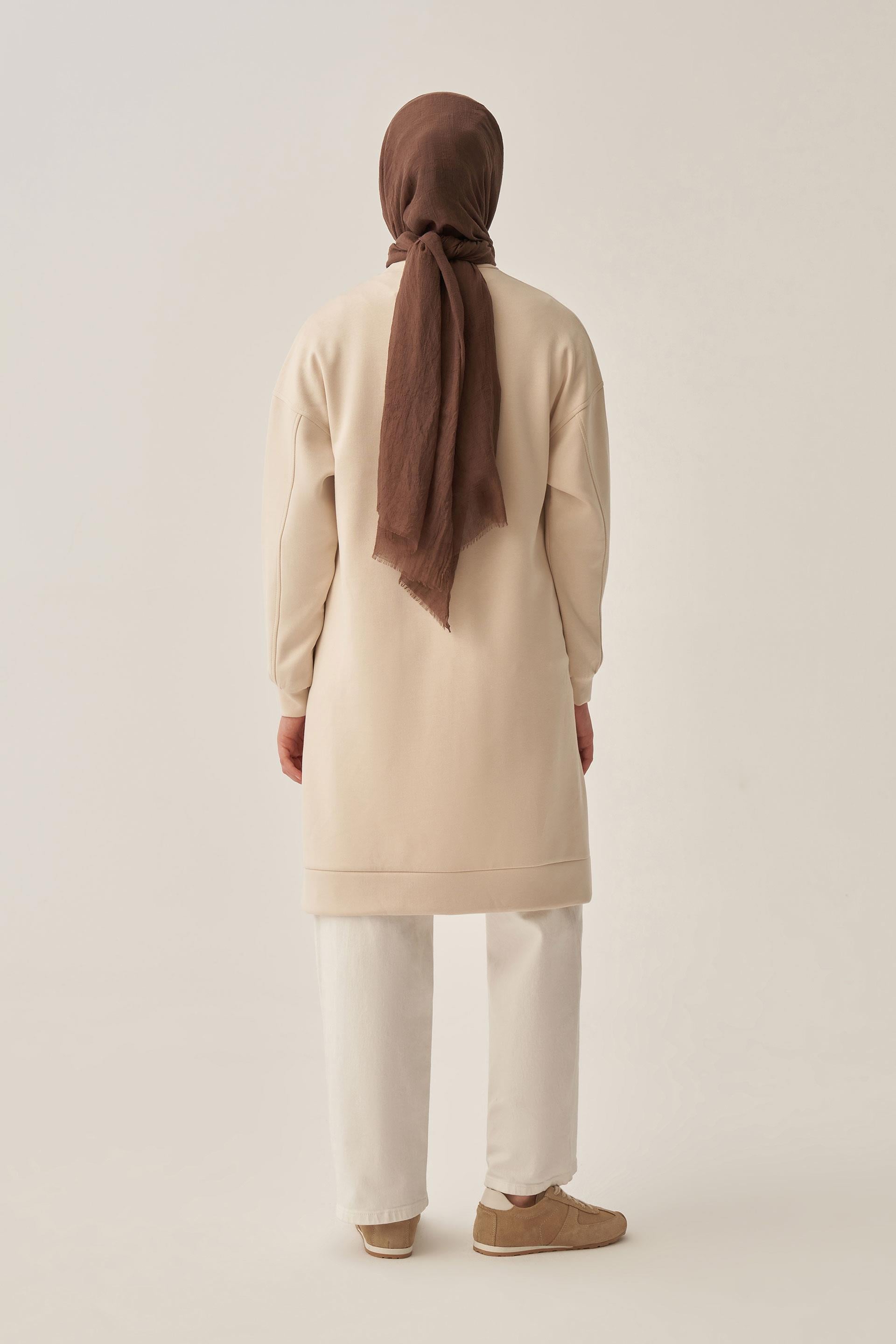 Açık Bej-Yumuşak Dokulu Bisiklet Yaka Sweat