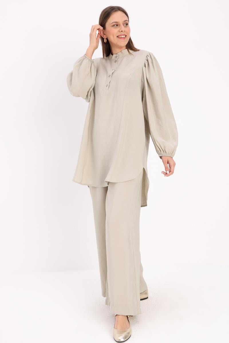 Düğmeli Modal Pantolonlu  Takım