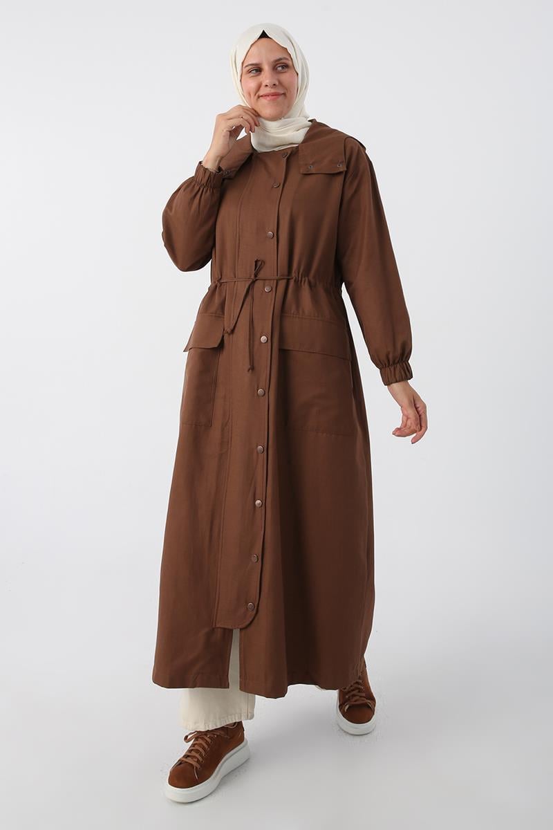 Waist Pleated Zippered Hooded Abaya