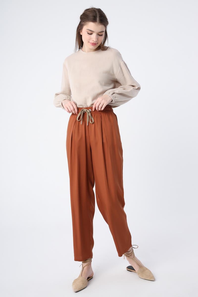 Wide Leg Trousers With Elastic Waist