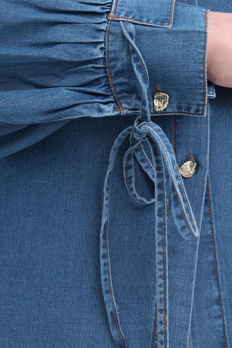 Açık Mavi-Kolu Bağcıklı Gömlek