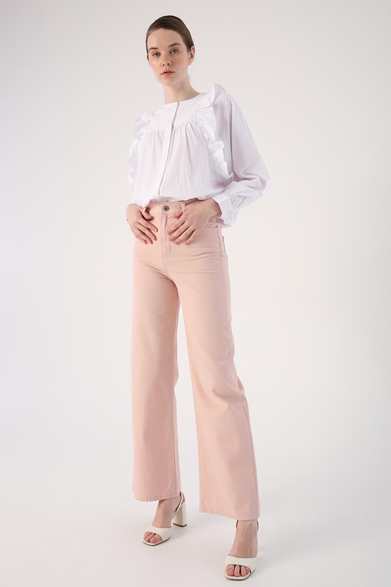 100% Cotton Wide Leg Piece Dyed Comfortable Fit Trousers