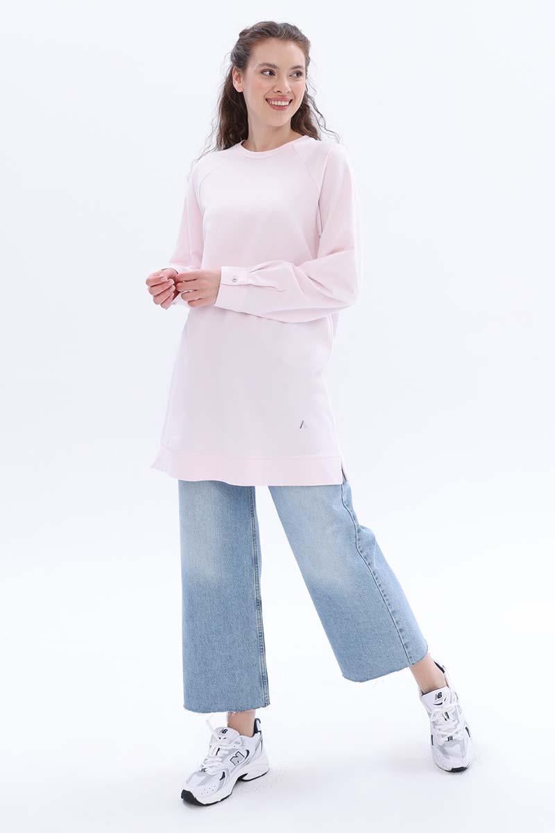 Pamuklu Reglan Kol Manşetli Yanları Yırtmaçlı Sweat Tunik