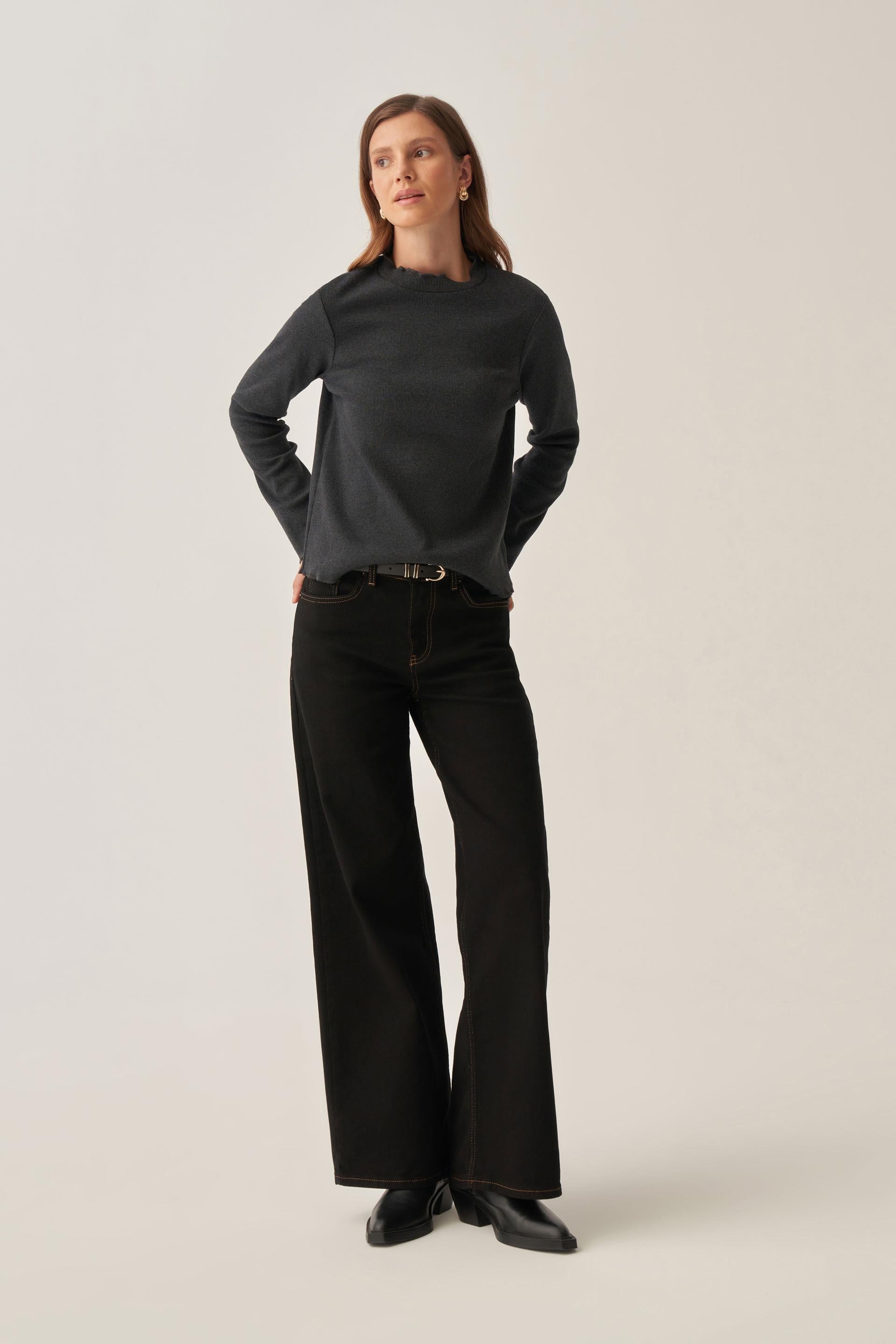 Antrasit-Dik Yaka Uzun Kollu Body