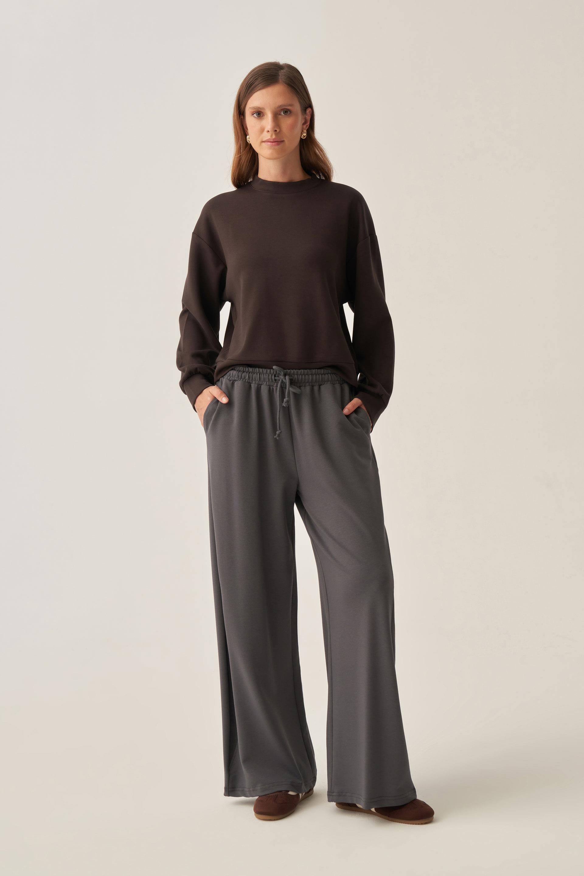 Antrasit-Pamuklu Bol Paça Eşofman Altı