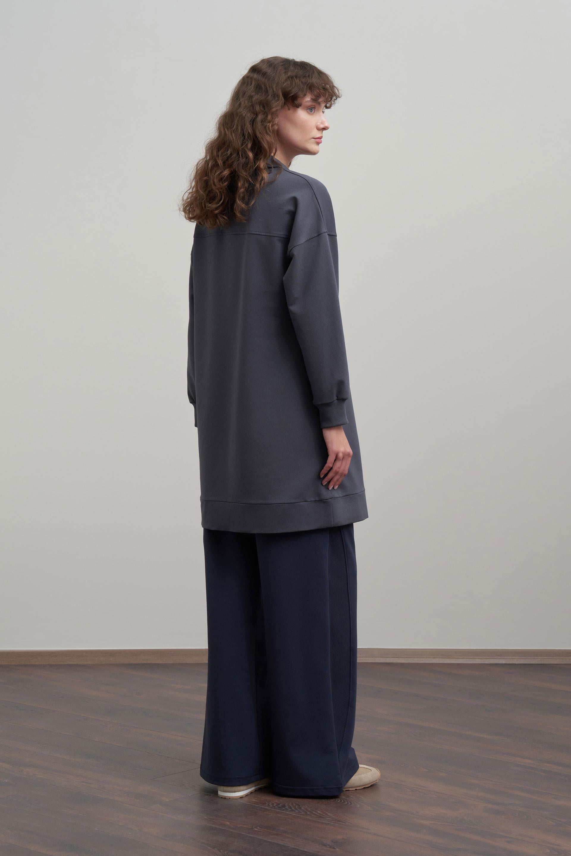 Antrasit-Pamuklu Cep Detaylı Tunik