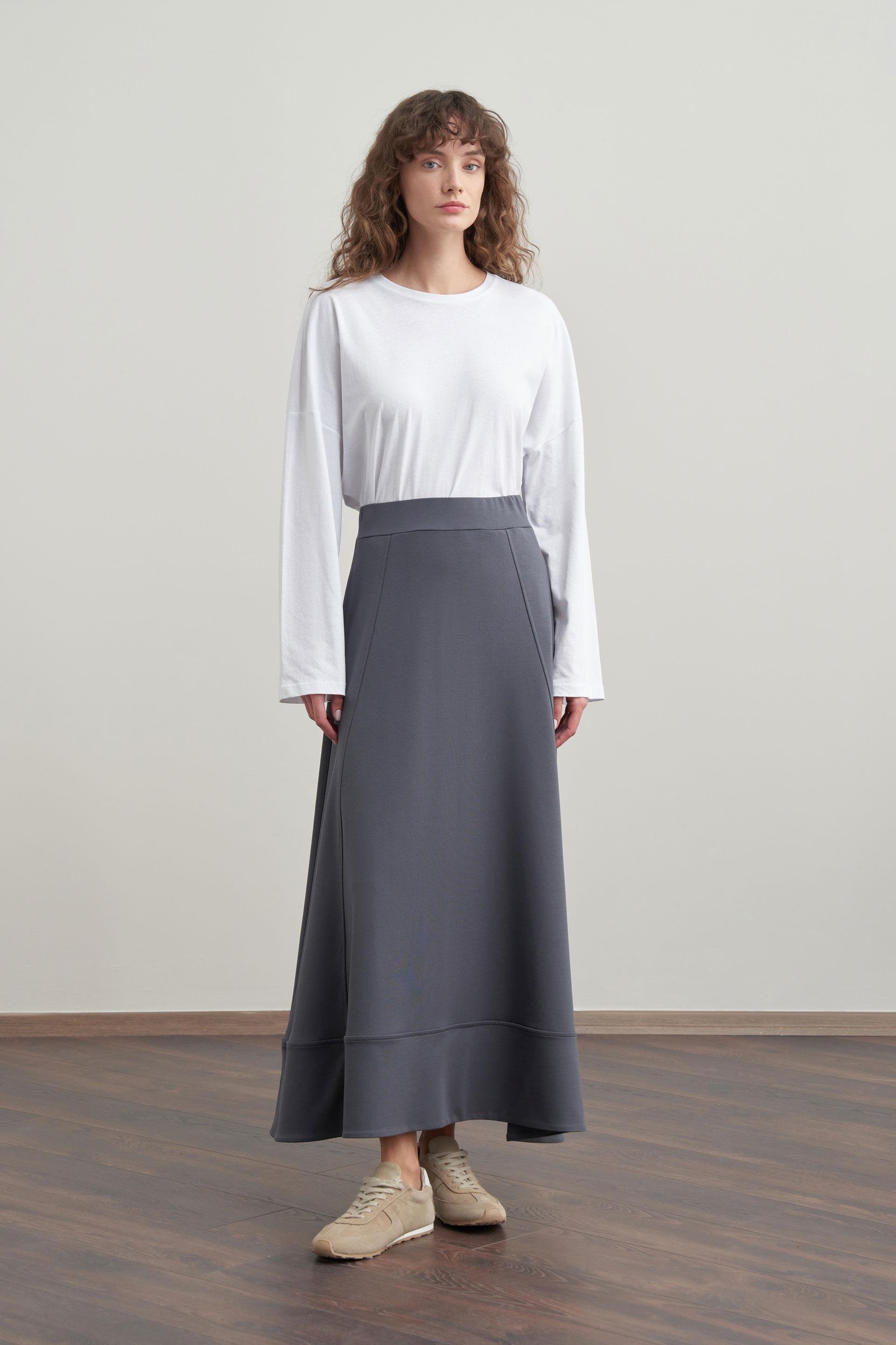 Antrasit-Pamuklu Etek Ucu Bantlı Çan Etek