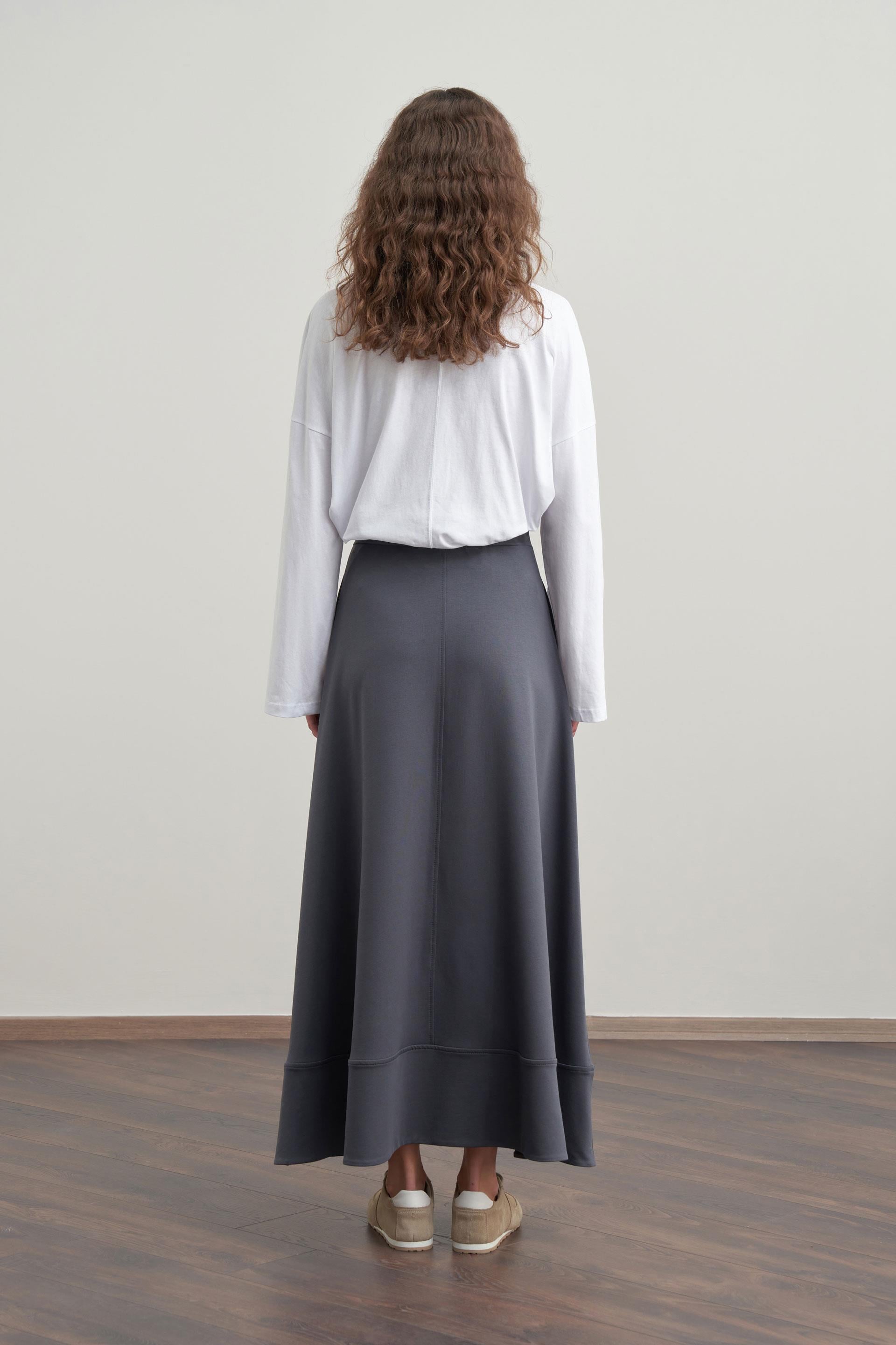 Antrasit-Pamuklu Etek Ucu Bantlı Çan Etek