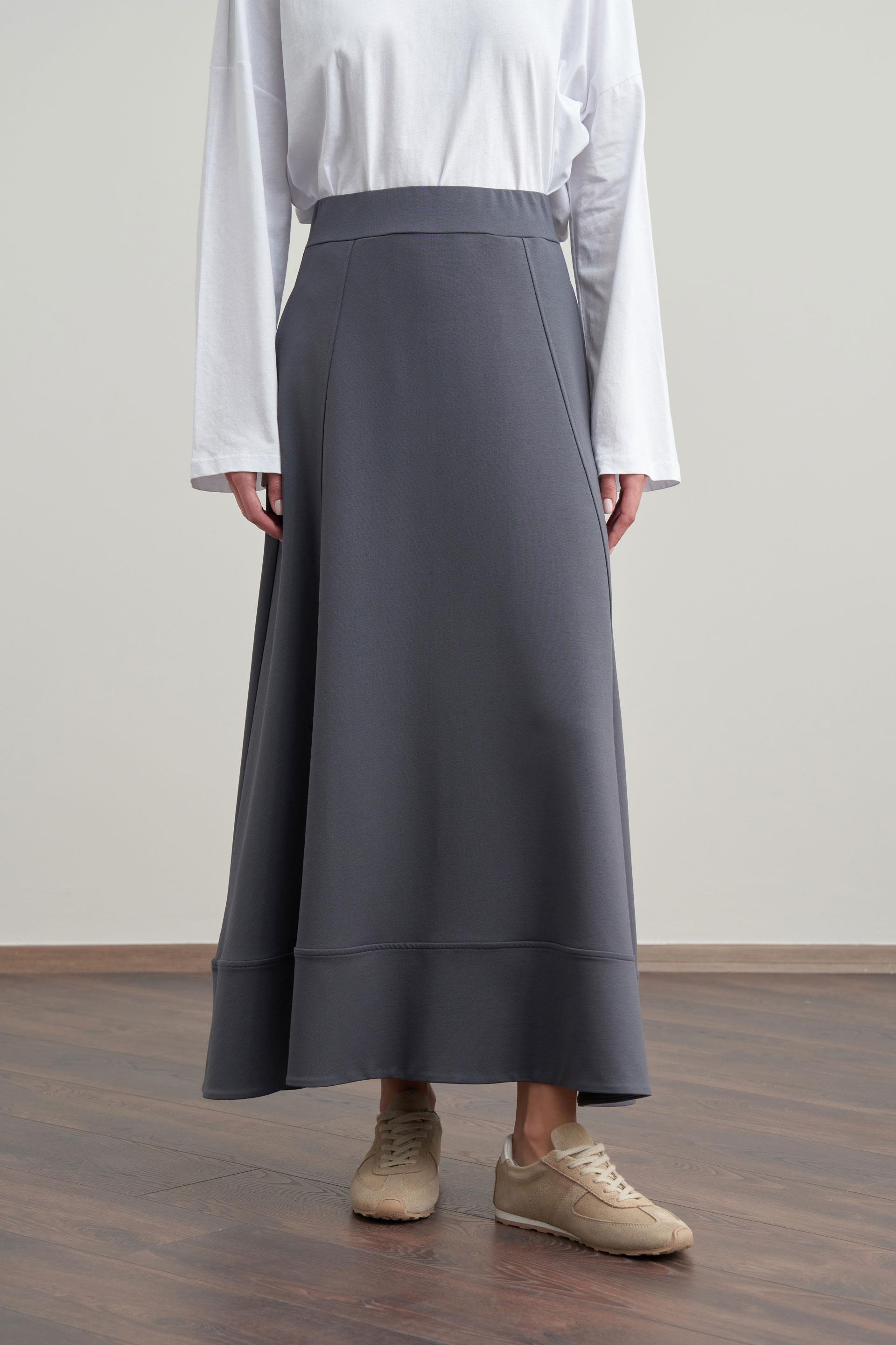 Antrasit-Pamuklu Etek Ucu Bantlı Çan Etek