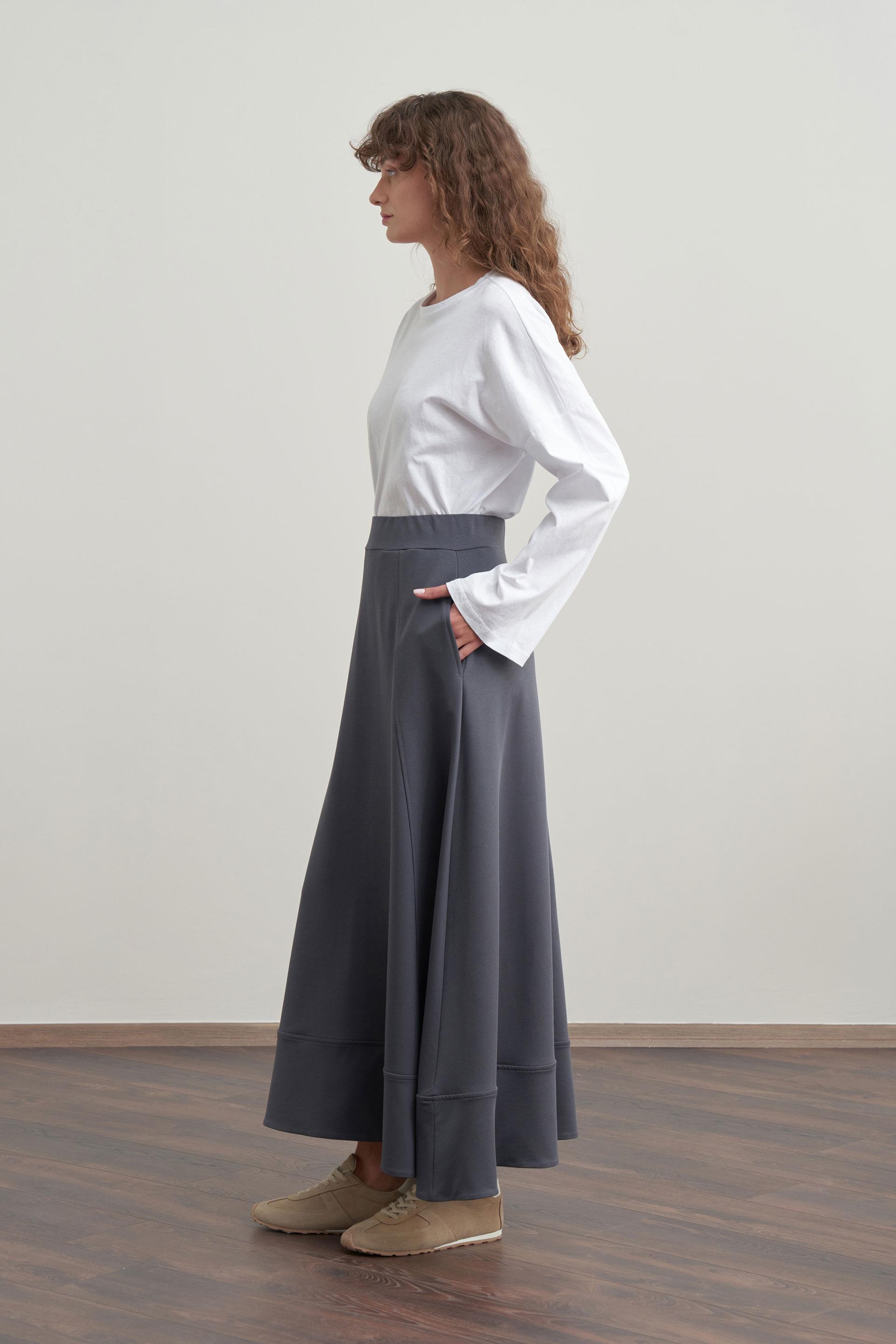 Antrasit-Pamuklu Etek Ucu Bantlı Çan Etek