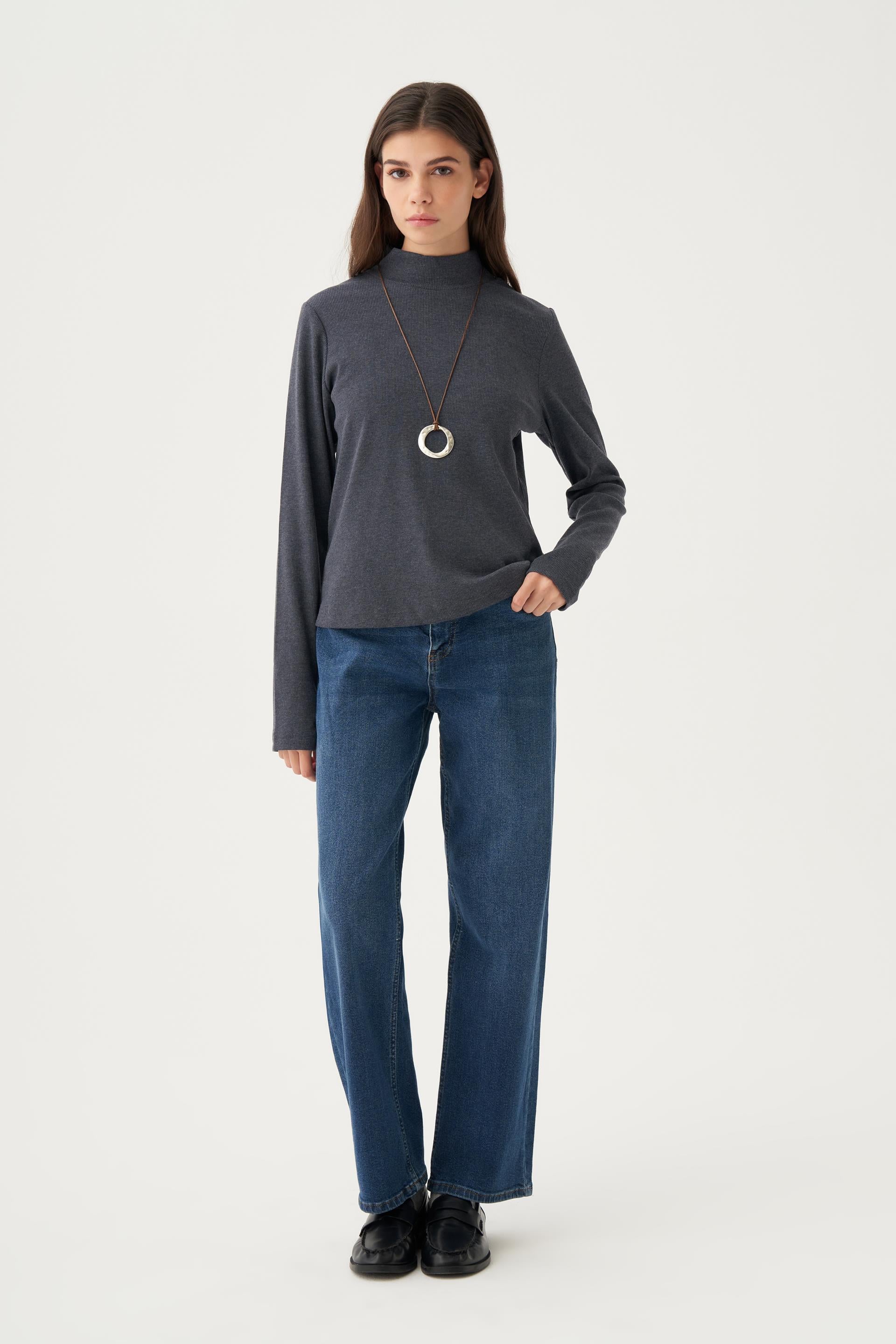 Antrasit-Parmaklıklı Balıkçı Yaka Body