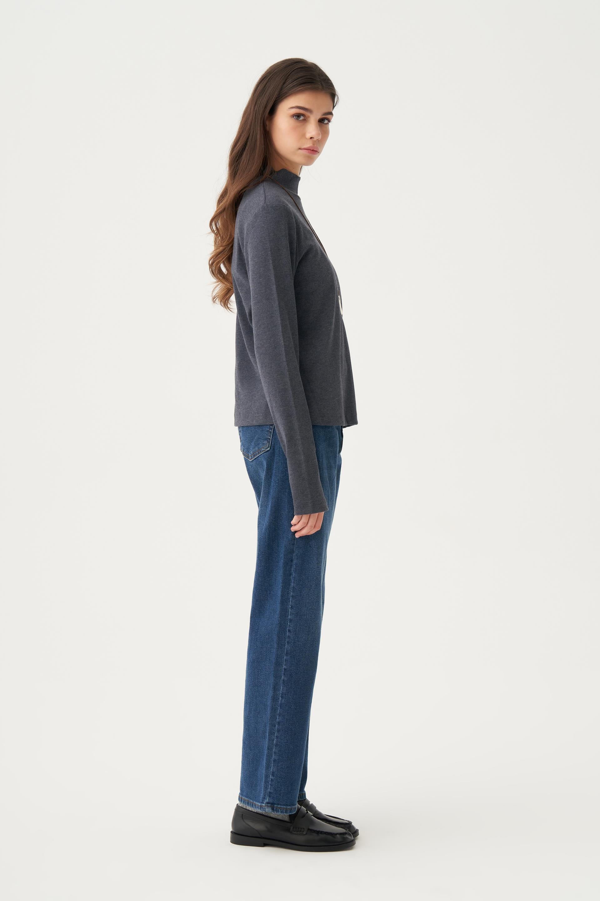 Antrasit-Parmaklıklı Balıkçı Yaka Body