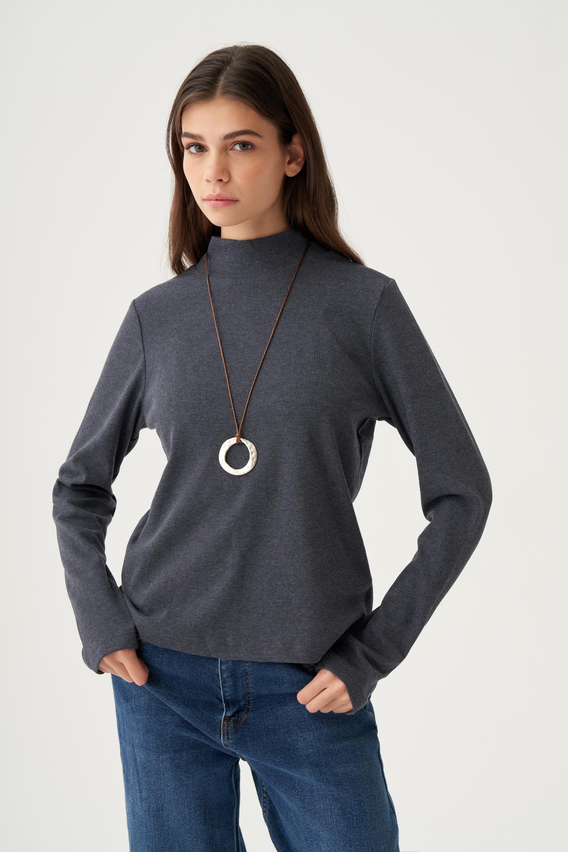 Antrasit-Parmaklıklı Balıkçı Yaka Body