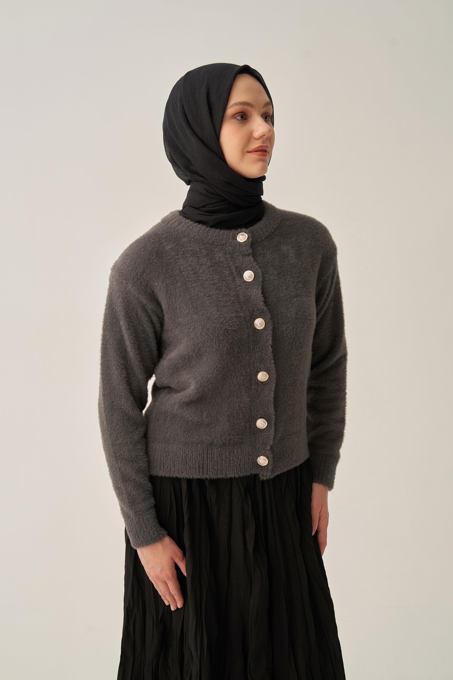 Antrasit-Yumuşak Dokulu Dügmeli Hırka