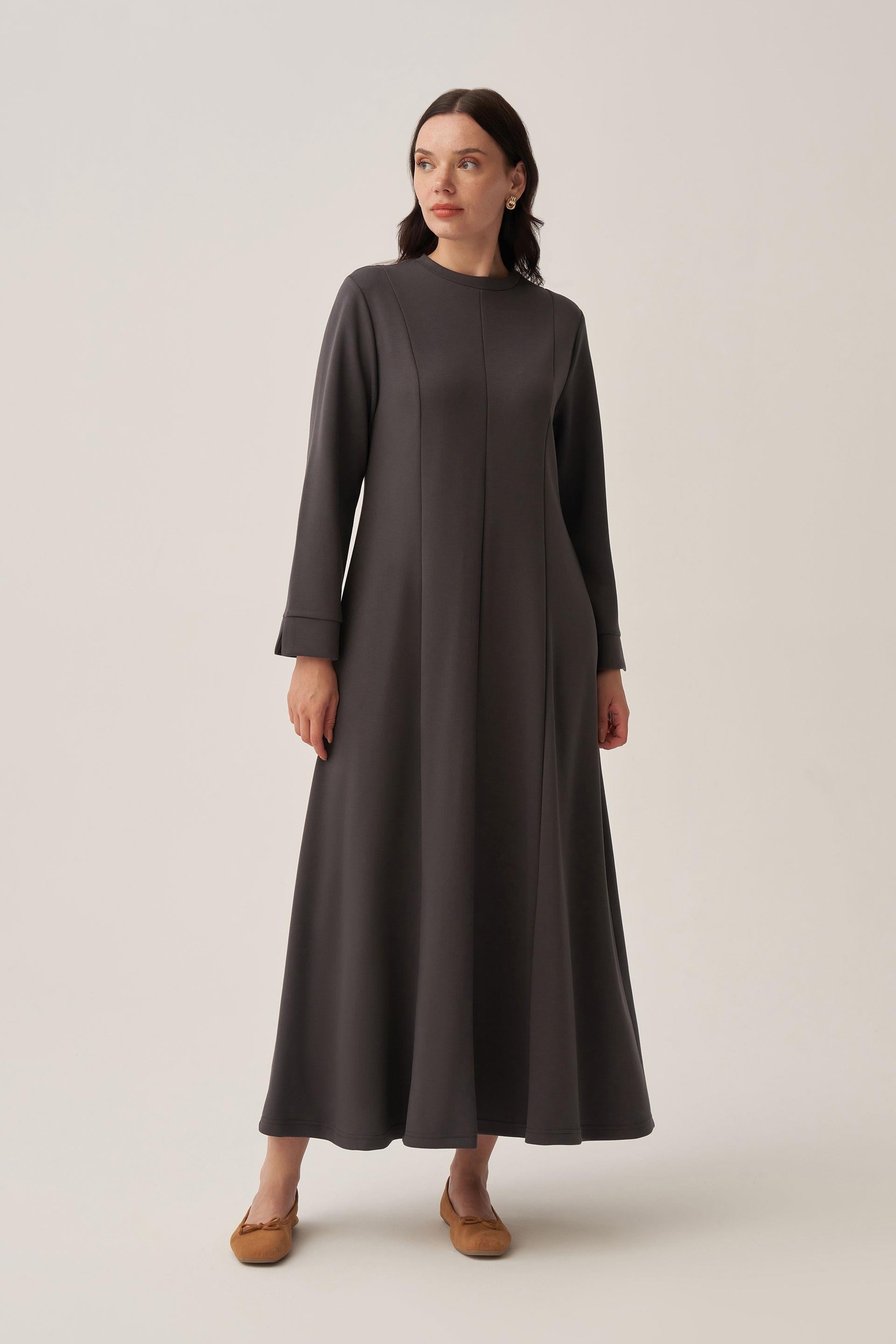 Antrasit-Yumuşak Dokulu Parçalı Elbise