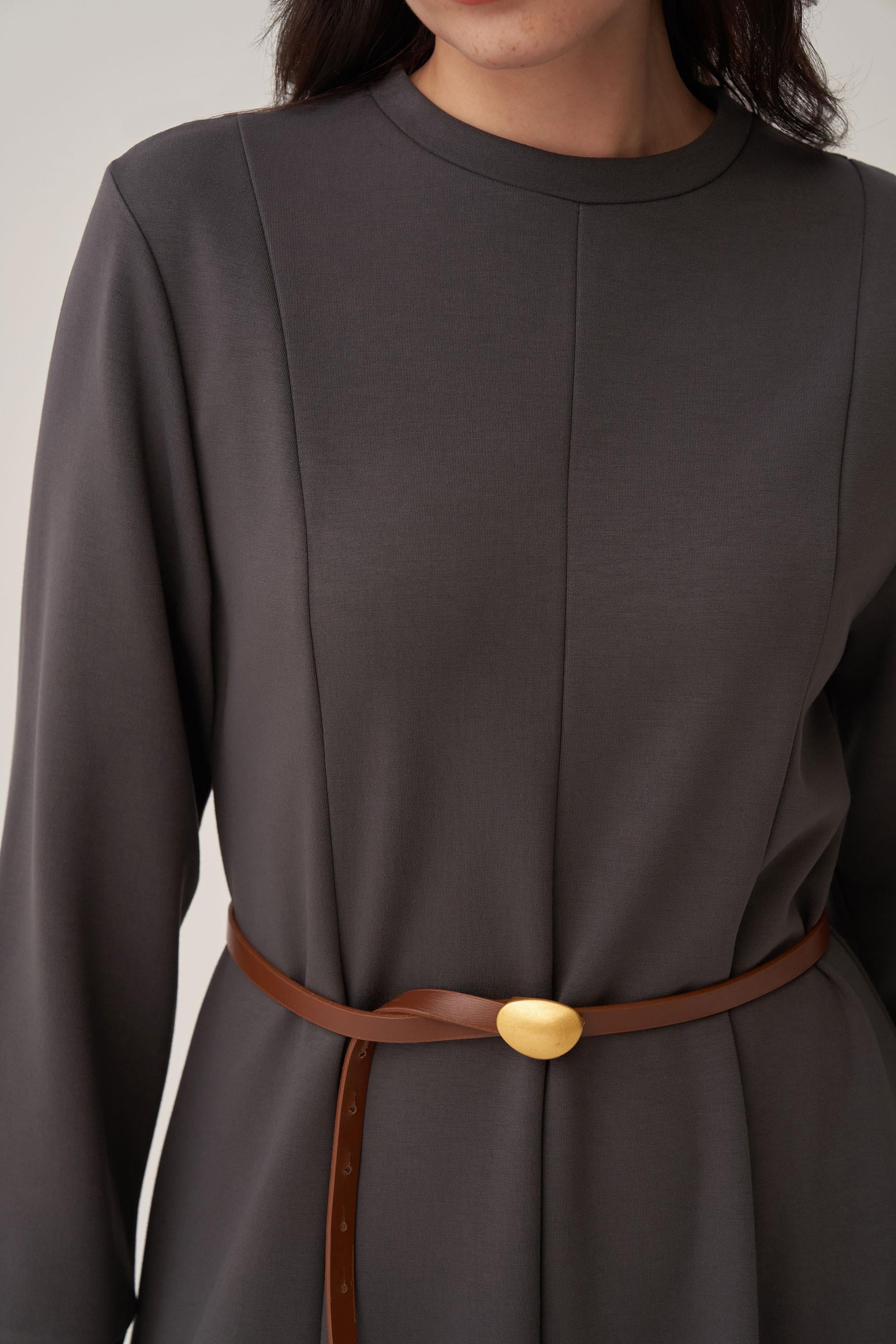 Antrasit-Yumuşak Dokulu Parçalı Elbise