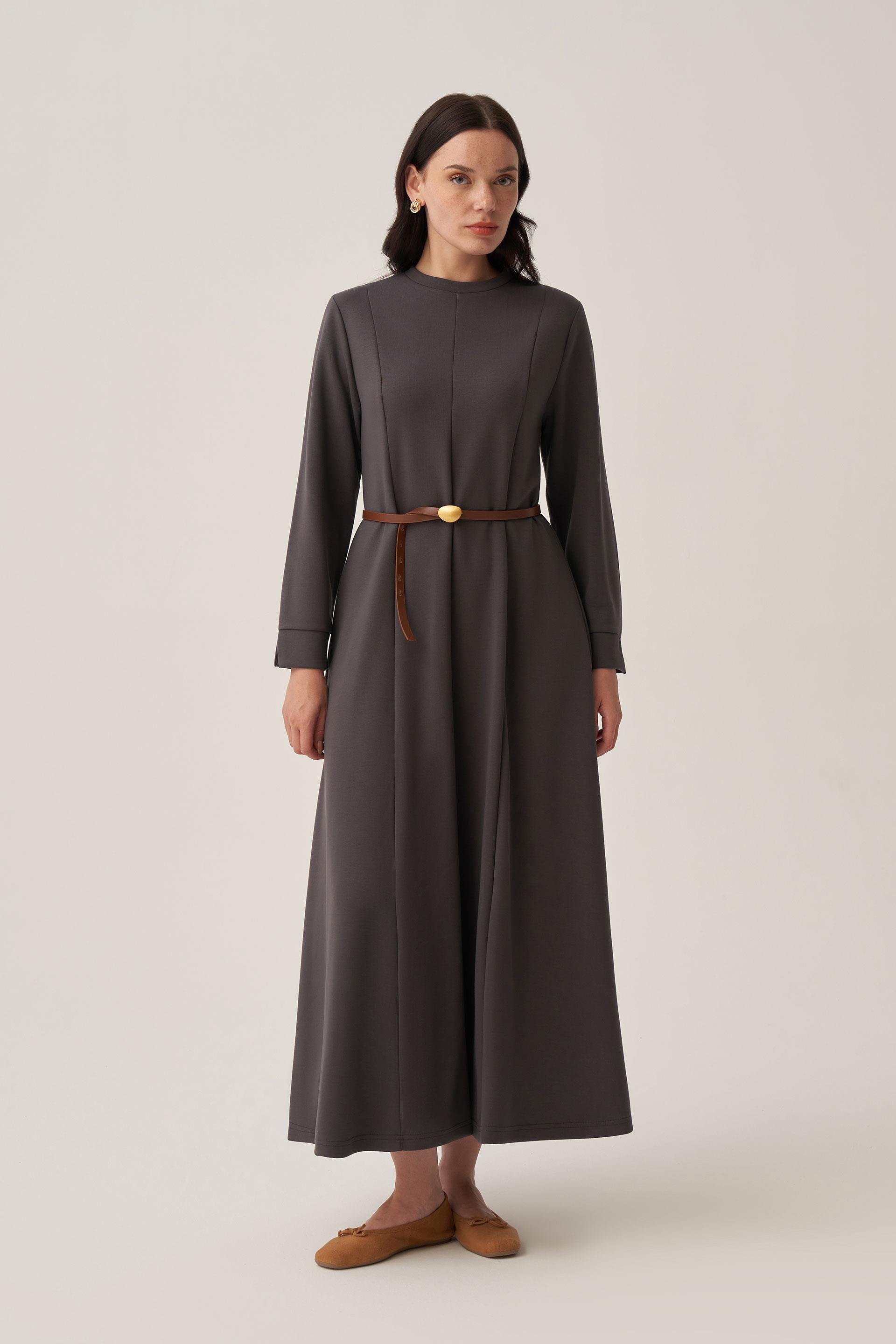 Antrasit-Yumuşak Dokulu Parçalı Elbise