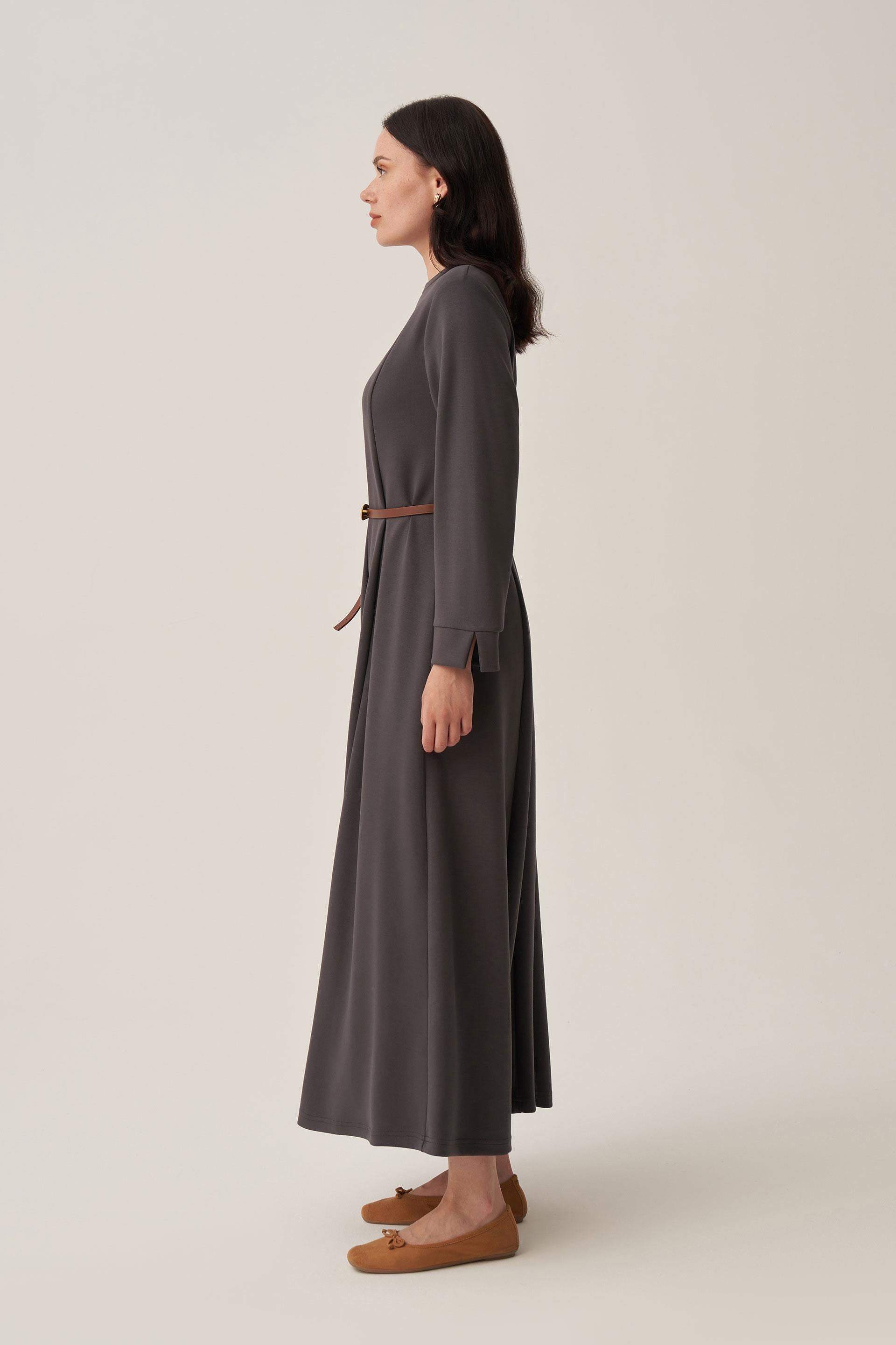 Antrasit-Yumuşak Dokulu Parçalı Elbise
