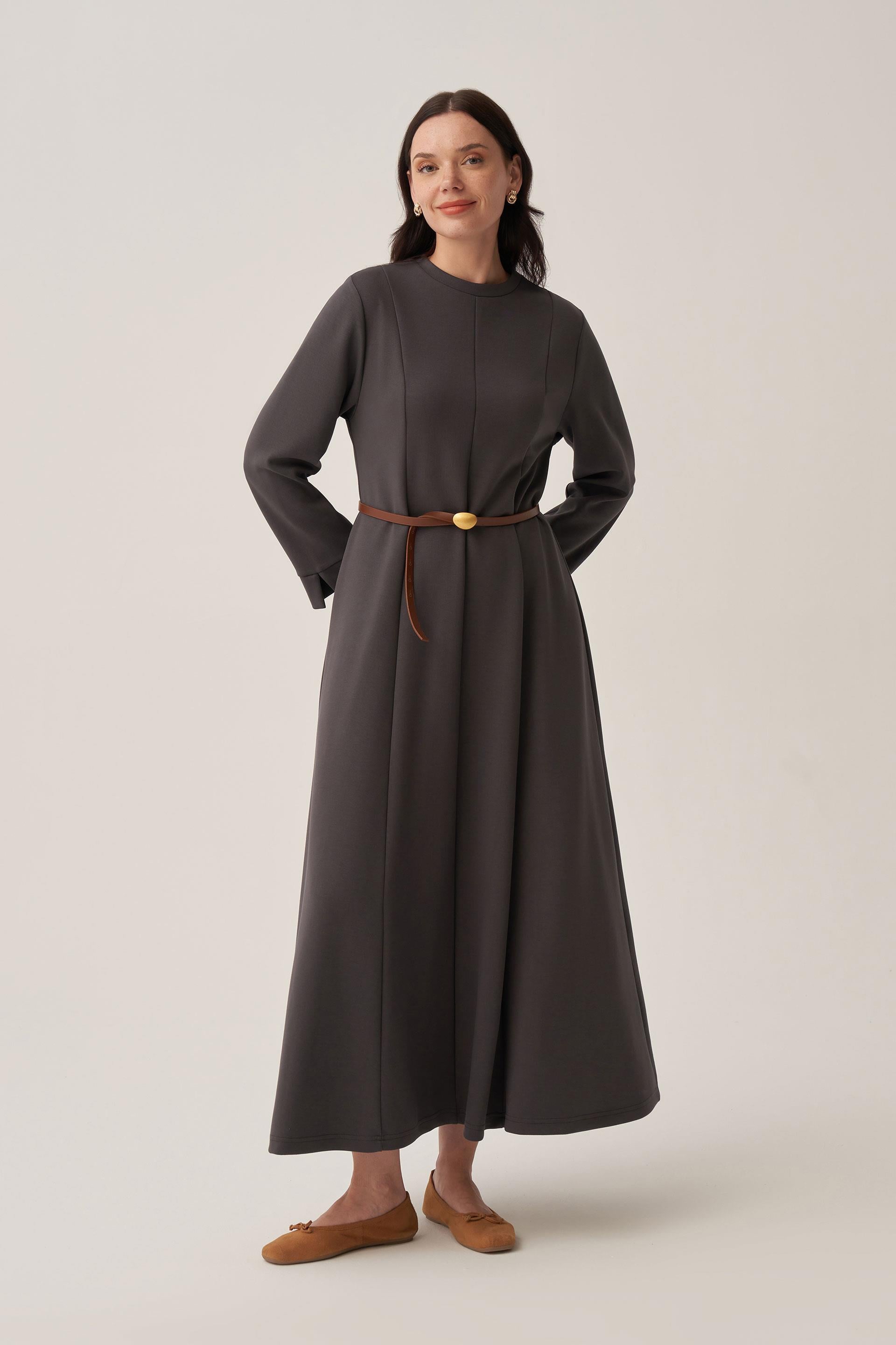 Antrasit-Yumuşak Dokulu Parçalı Elbise