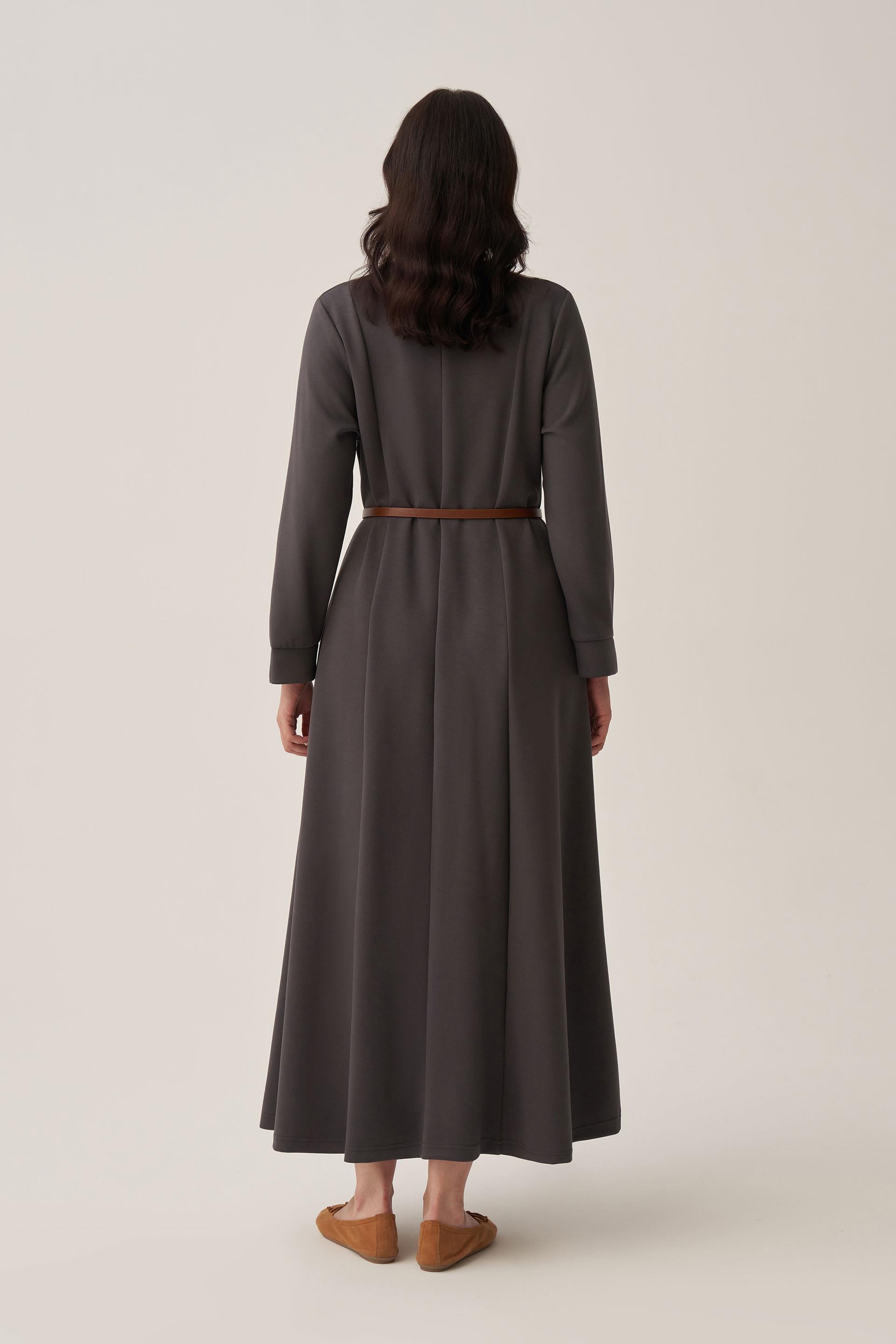 Antrasit-Yumuşak Dokulu Parçalı Elbise