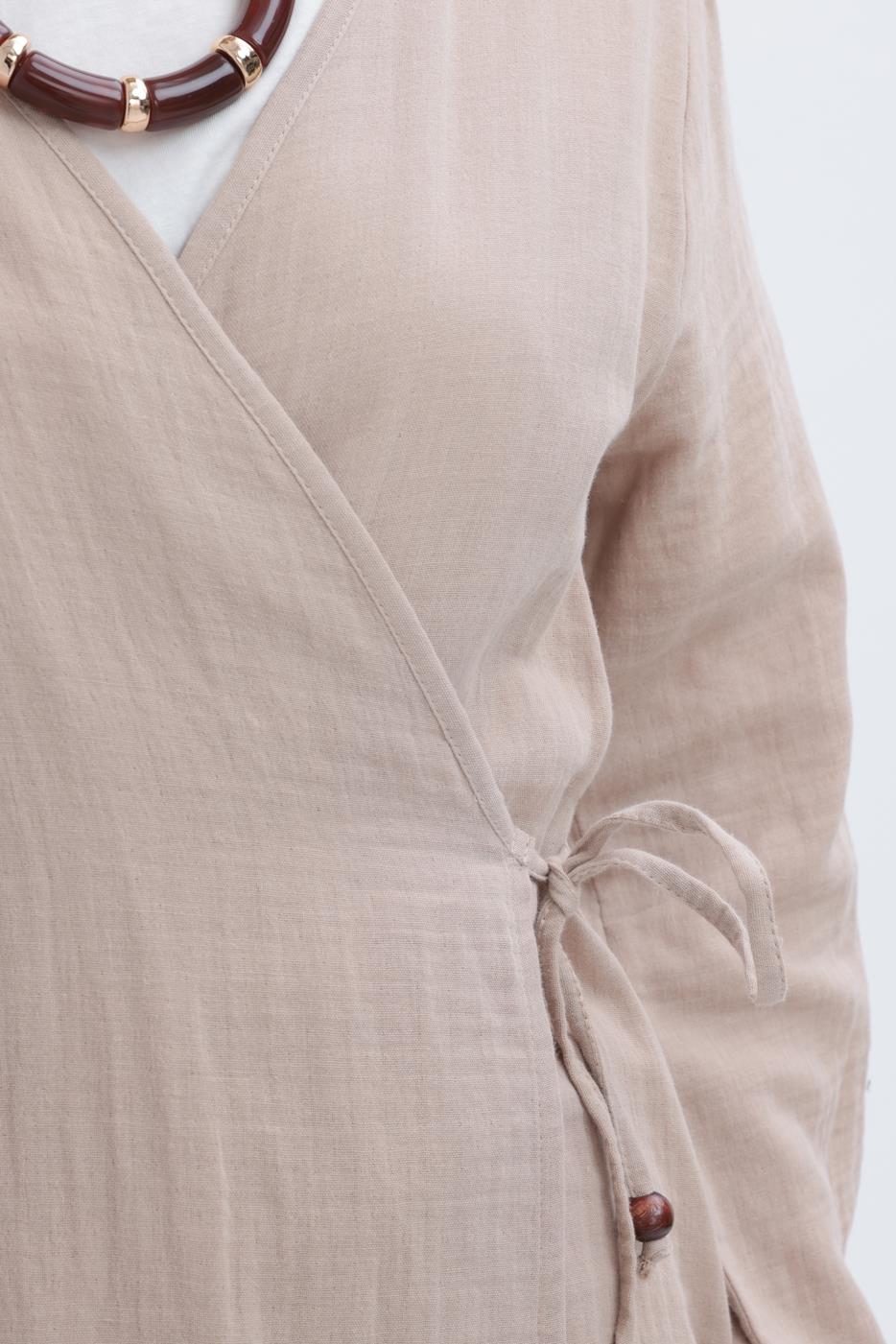 Bej-Belden Bağlamalı Müslin Kap